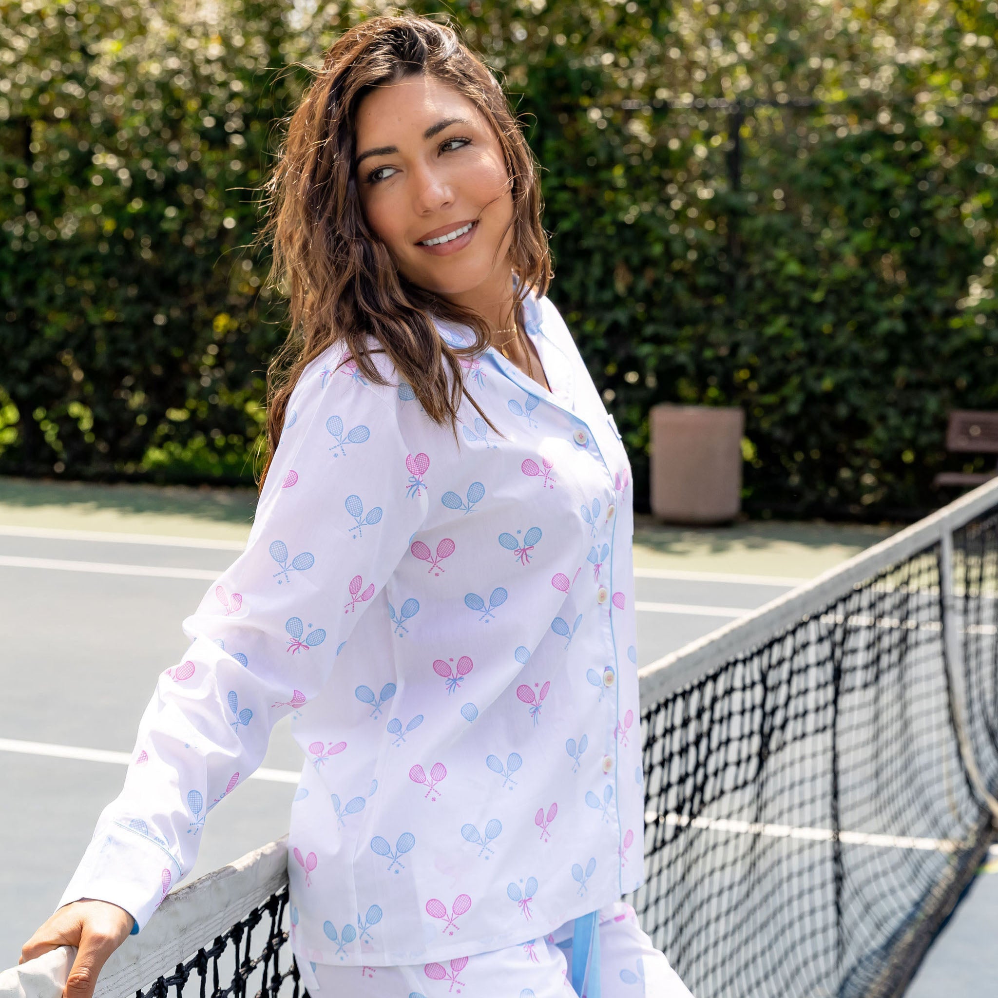 Women's Tennis Bows Long Pj Set