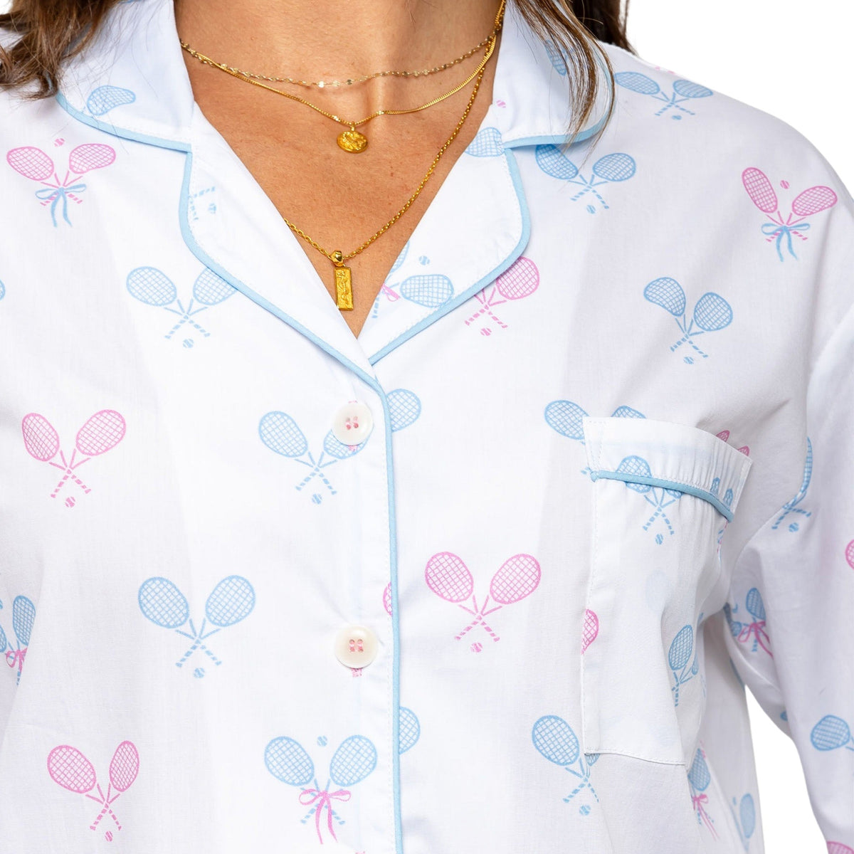 Women's Tennis Bows Long Pj Set