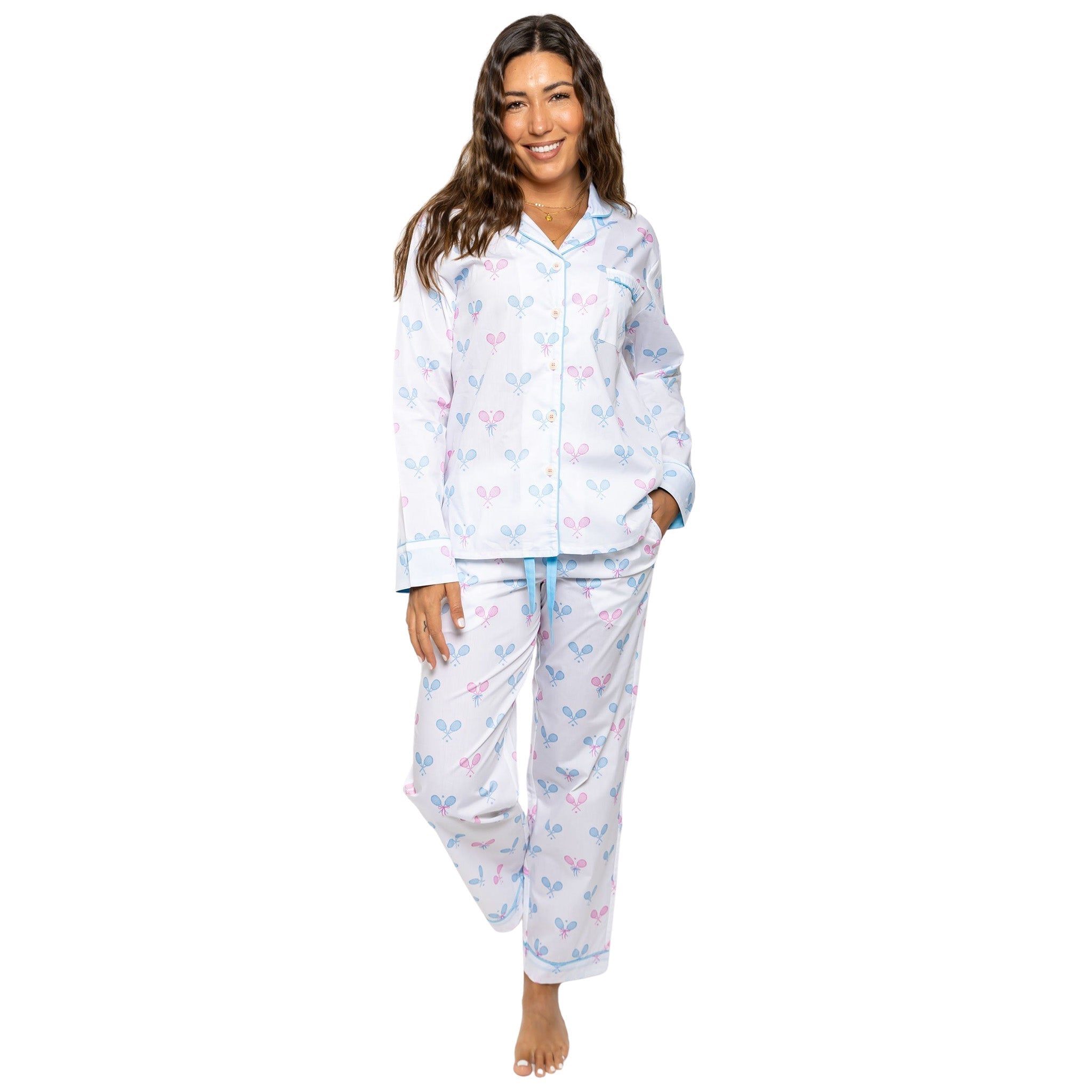 Women's Tennis Bows Long Pj Set