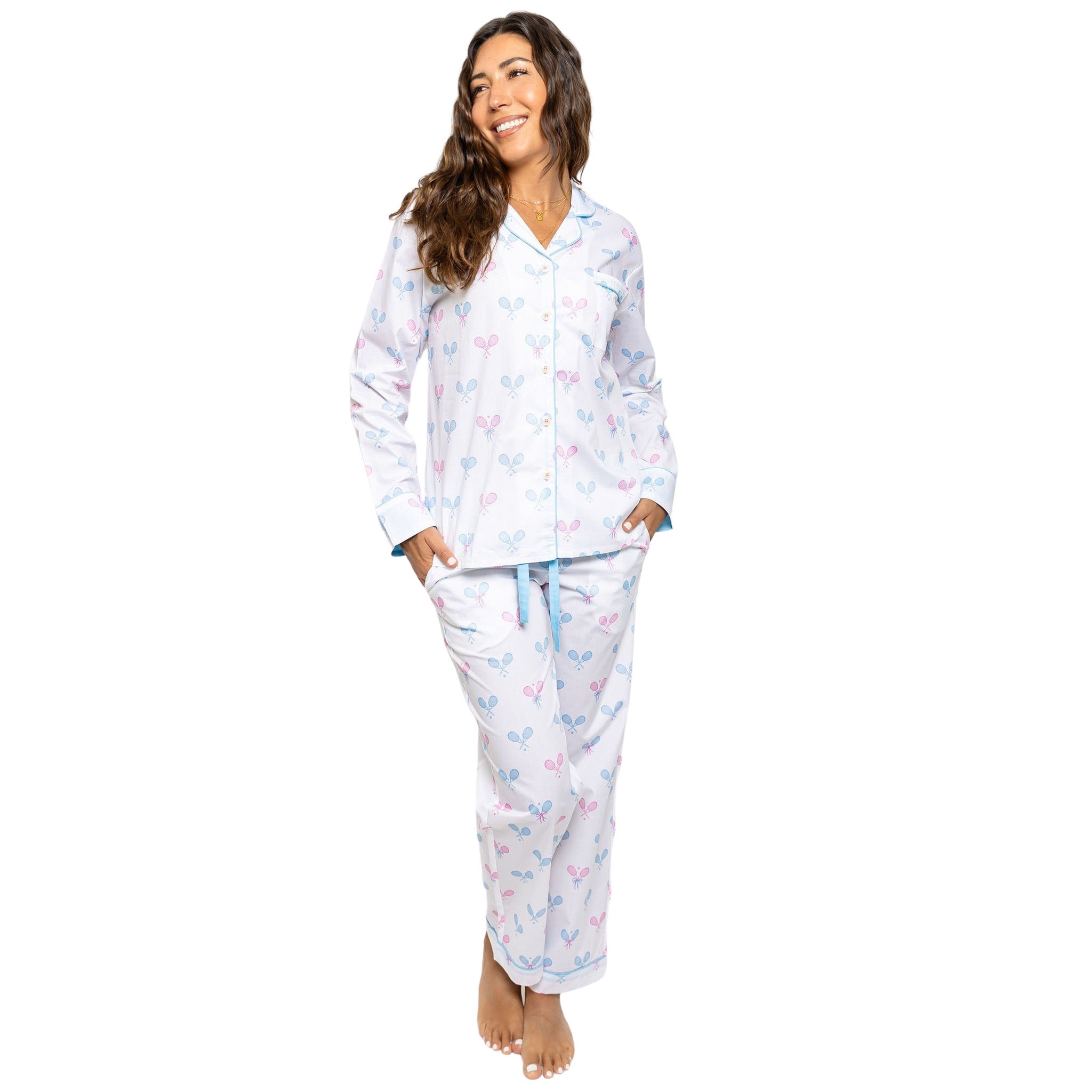 Women's Tennis Bows Long Pj Set