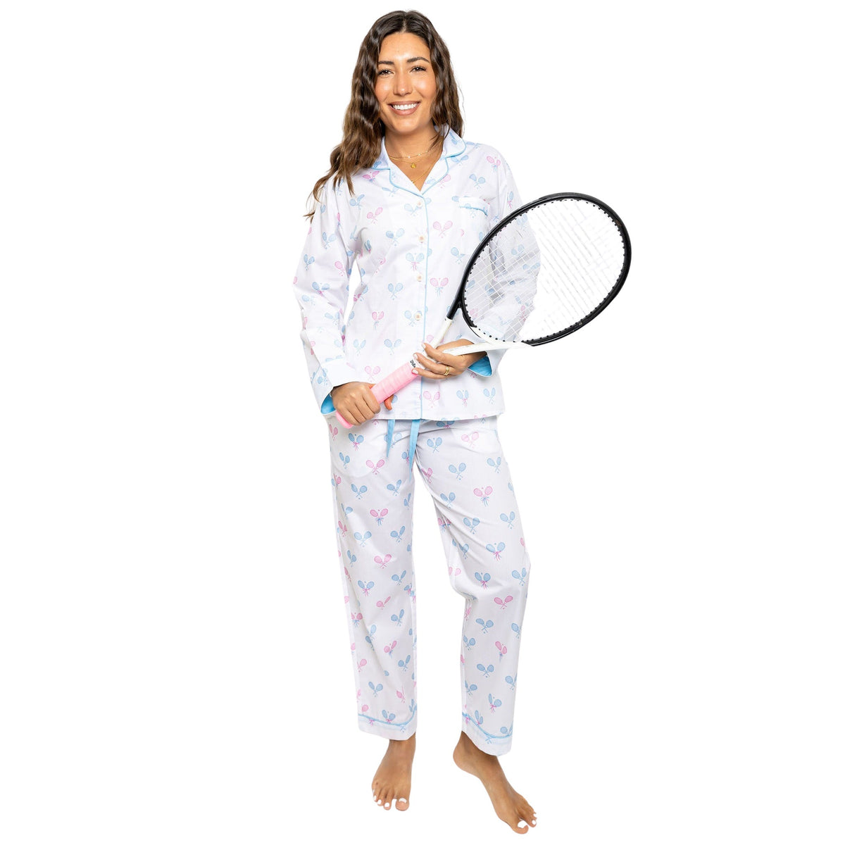 Women's Tennis Bows Long Pj Set