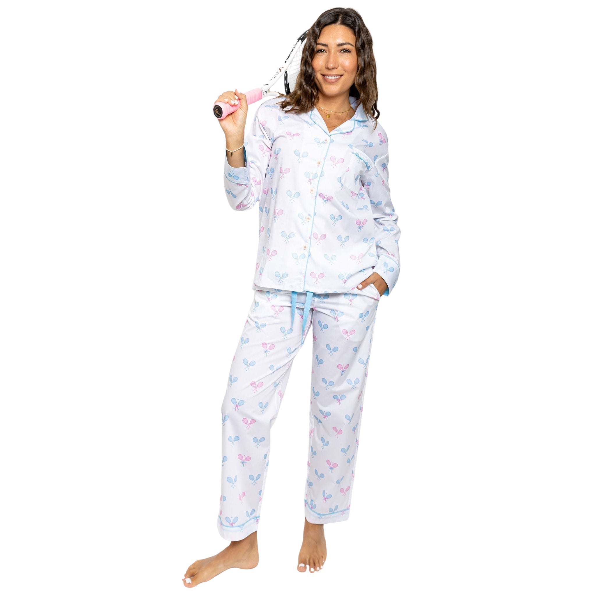 Women's Tennis Bows Long Pj Set