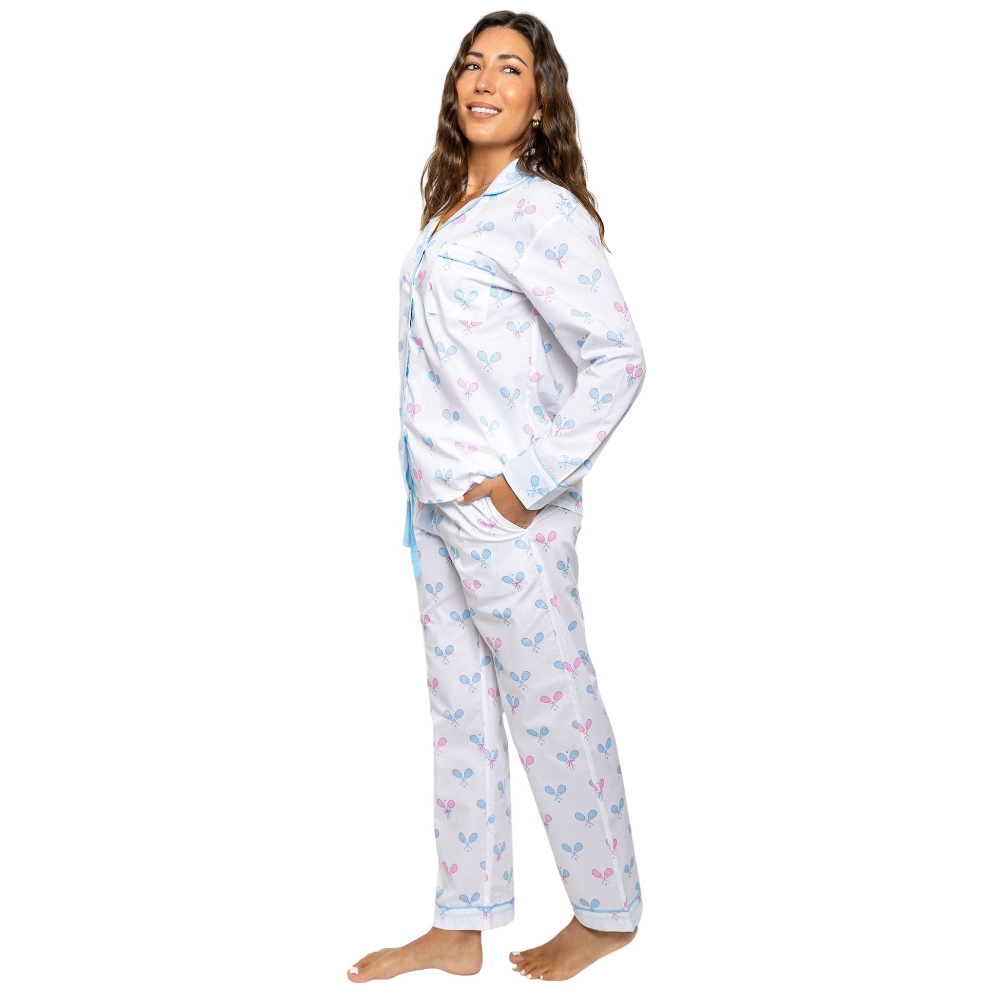 Women's Tennis Bows Long Pj Set