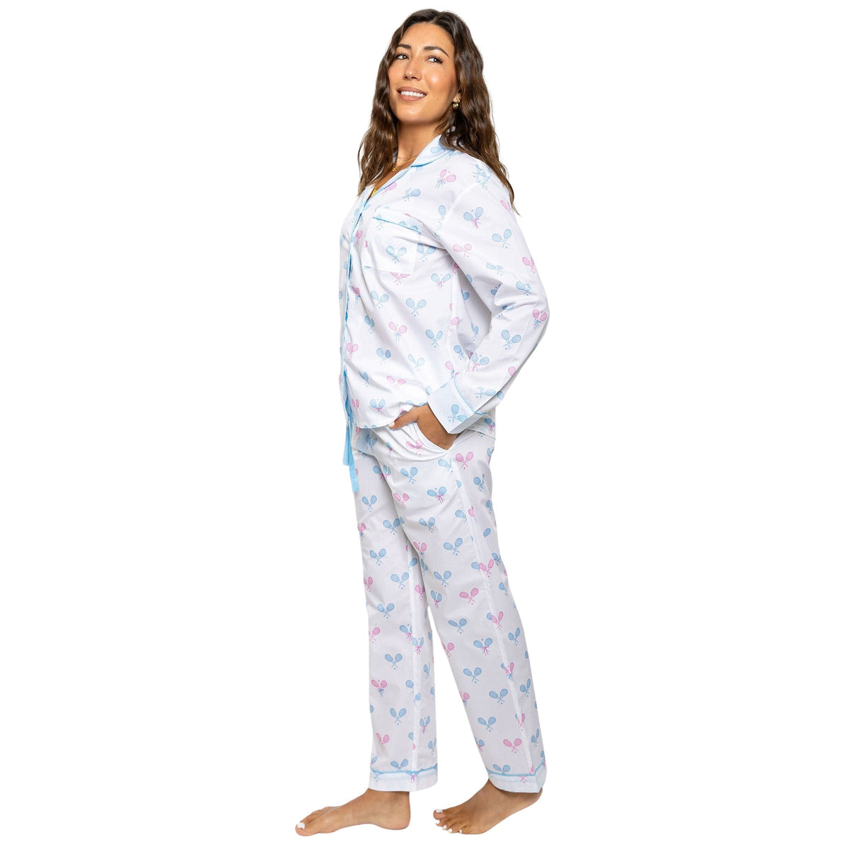 Women's Tennis Bows Long Pj Set