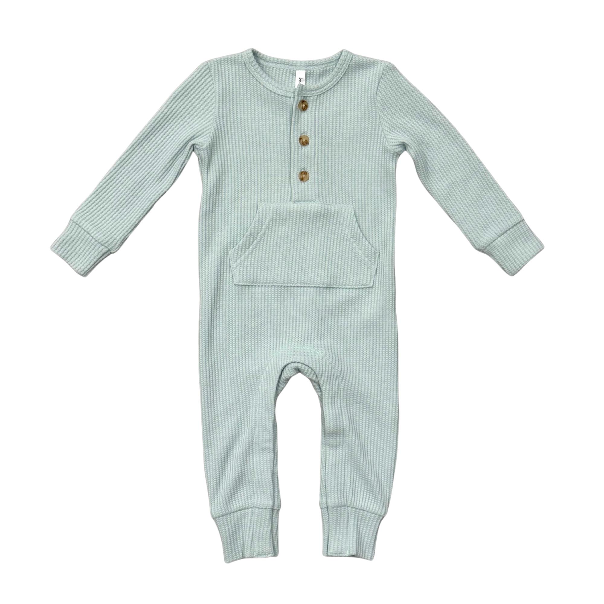 Baby Boy Waffle Romper In Blue Haze