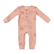 Girls Waffle Romper In Daisy Doodle