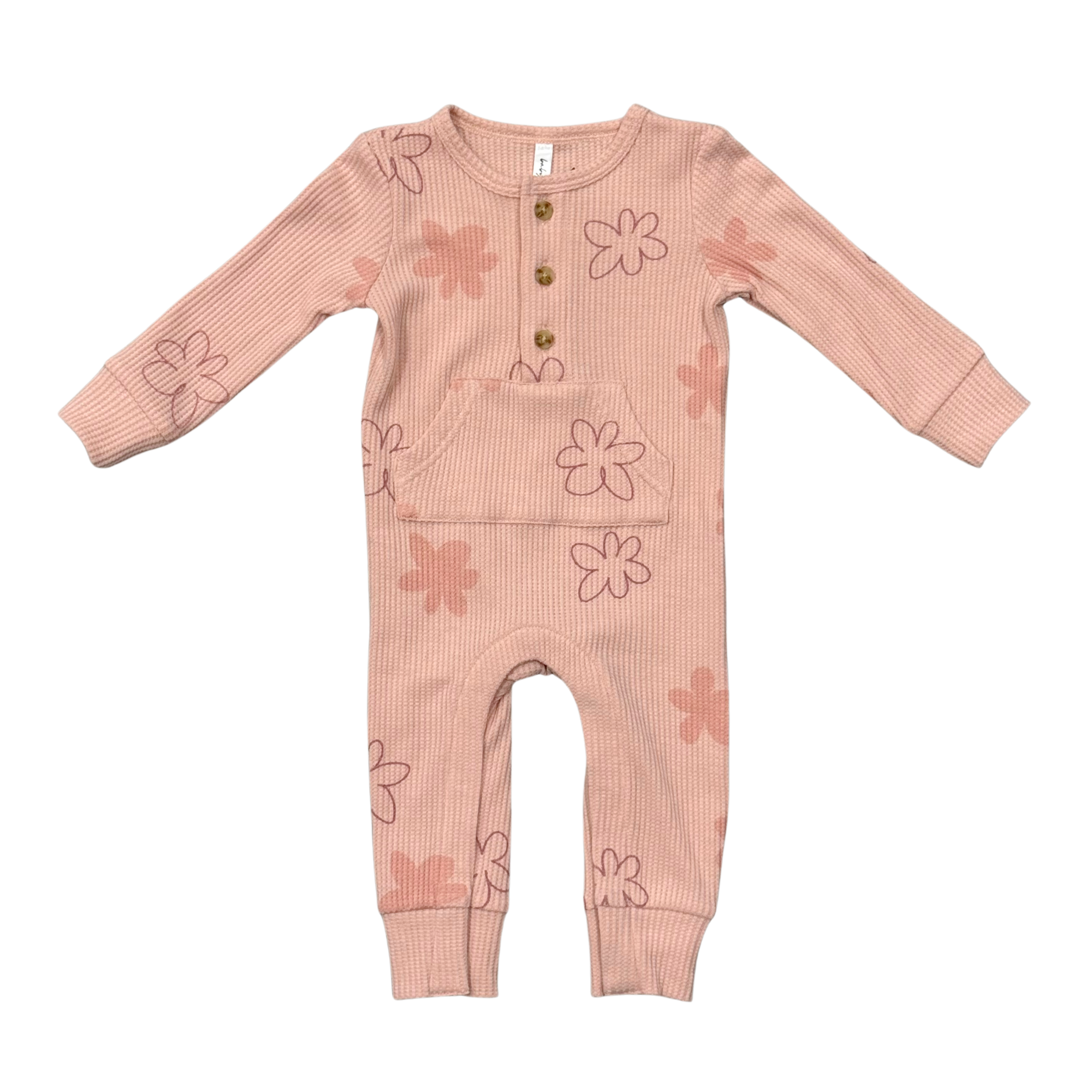 Girls Waffle Romper In Daisy Doodle