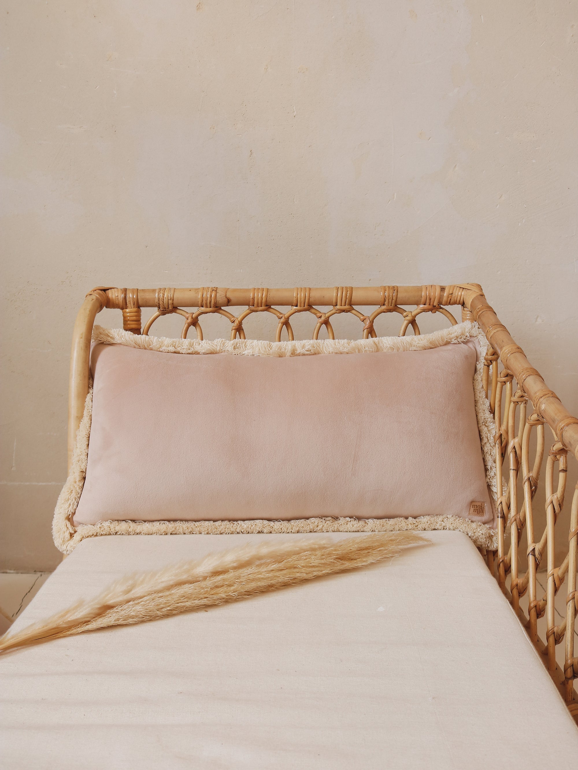 Soft Velvet "latte" Bolster Pillow With Fringe
