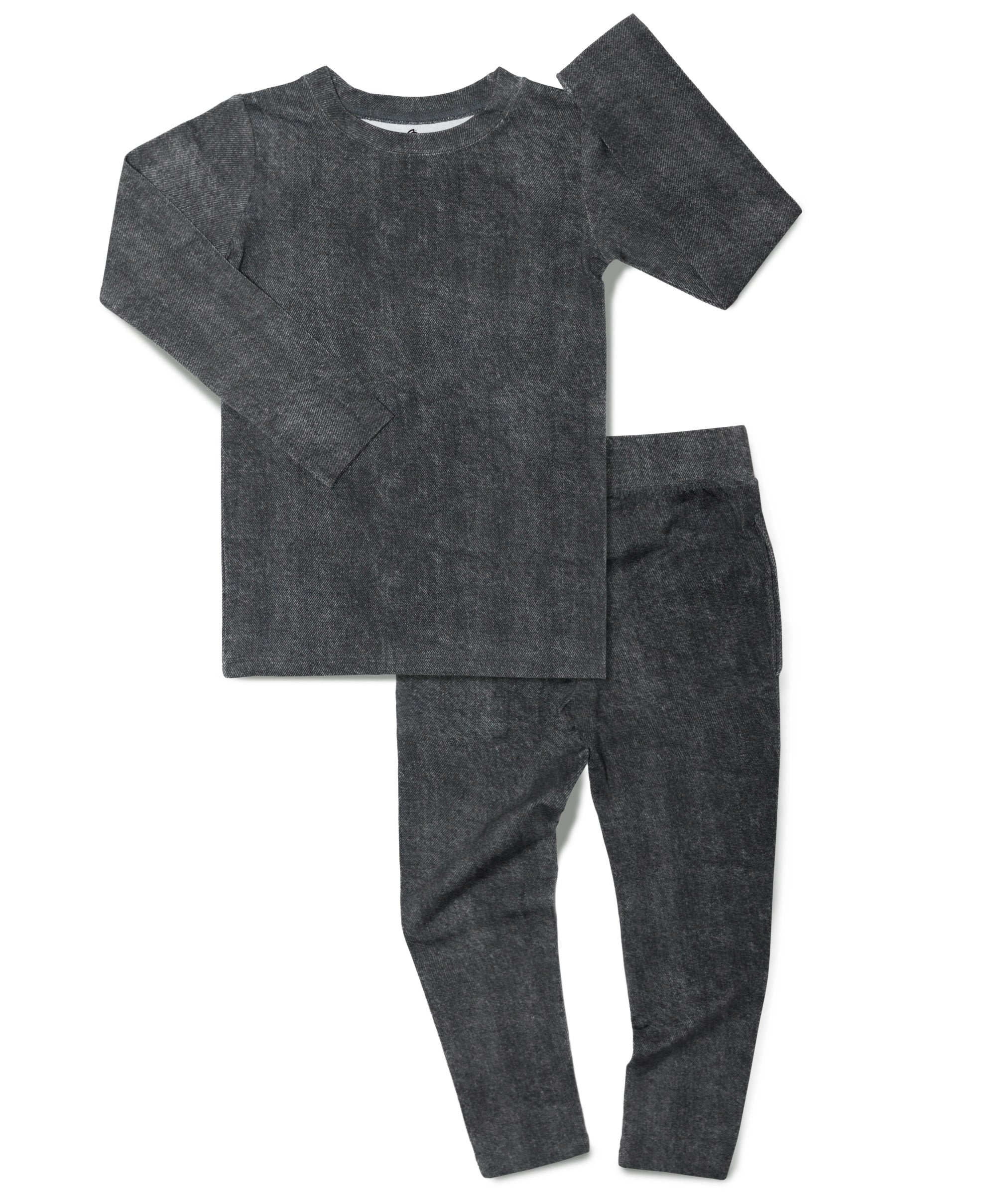 Washed Black Denim Print Two-piece Set