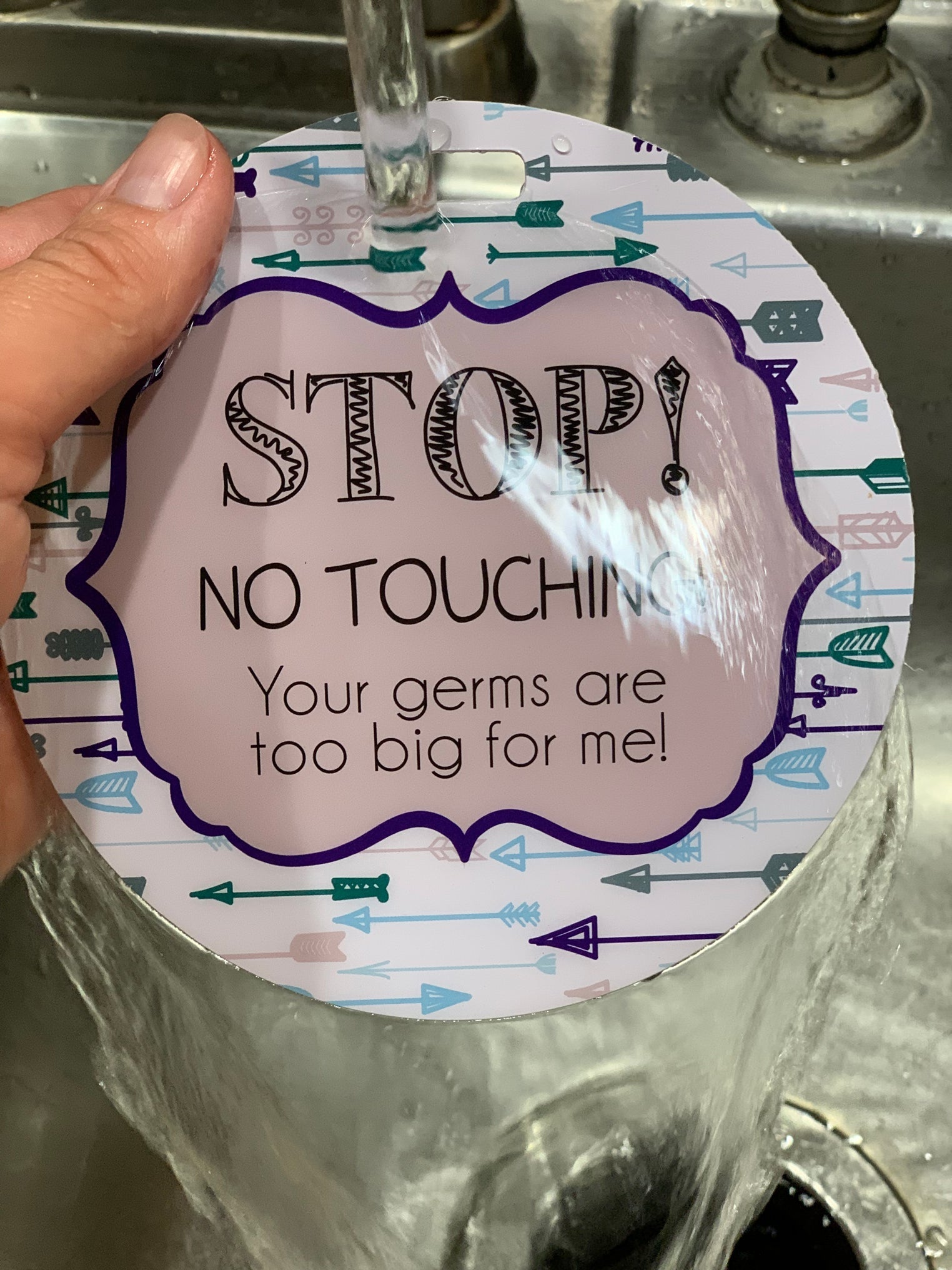 Blue Arrows No Touching Newborn Baby Car Seat Sign Tag