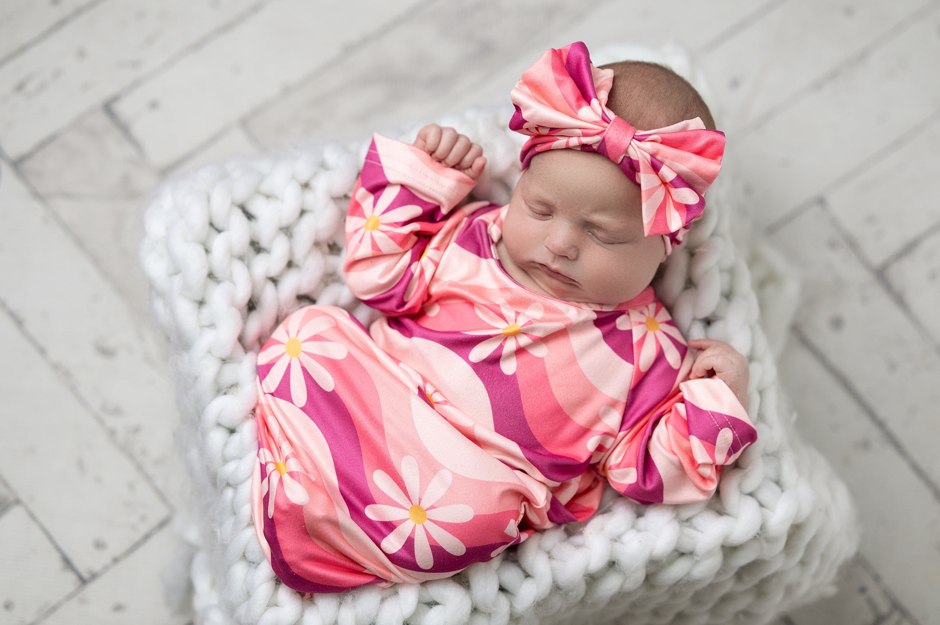 Pink Wave Flower Baby Gown