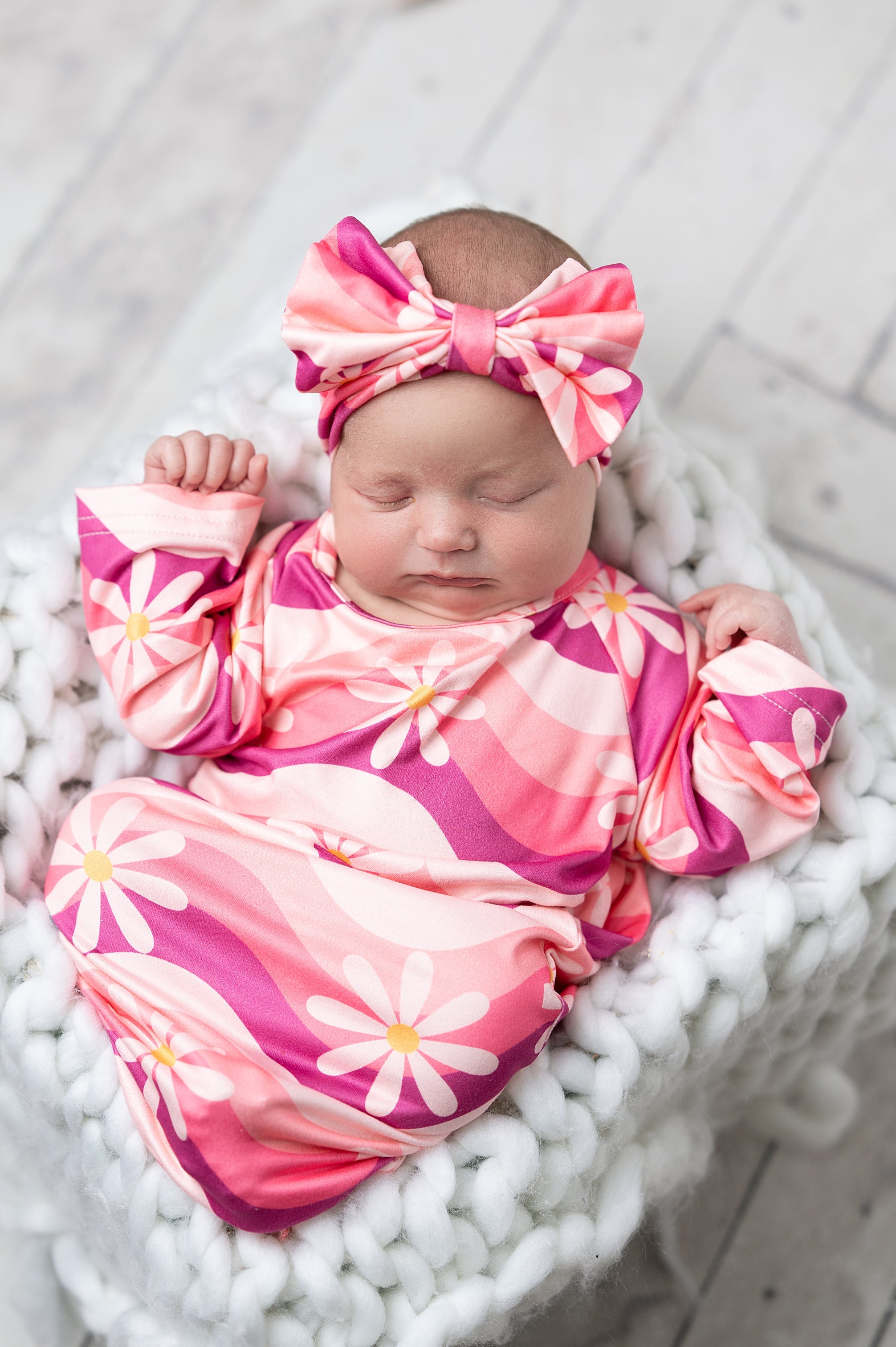 Pink Wave Flower Baby Gown
