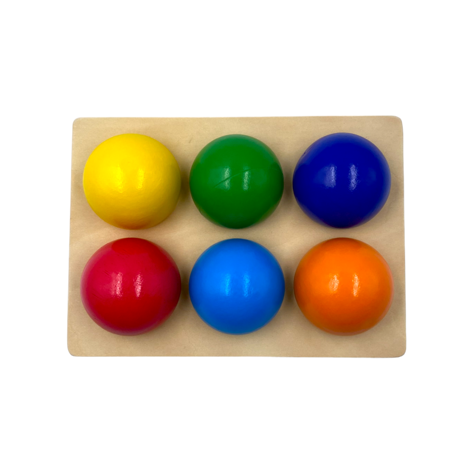 6 Pcs Rainbow Wooden Balls With Tray In Primary Colors Diameter 1.8 Inches