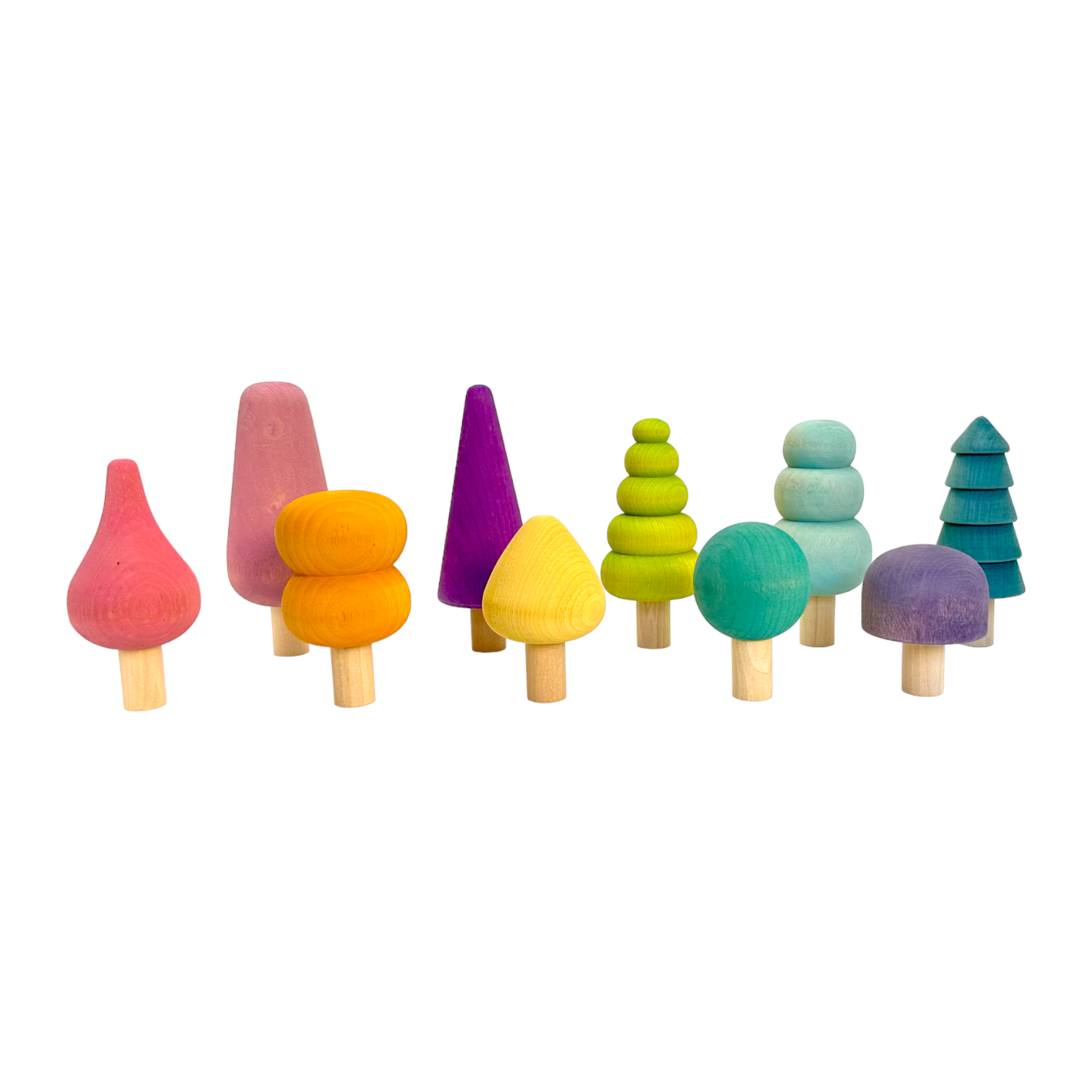 10 Pcs Stained Wooden Trees Set In Pastel/macaron Colors