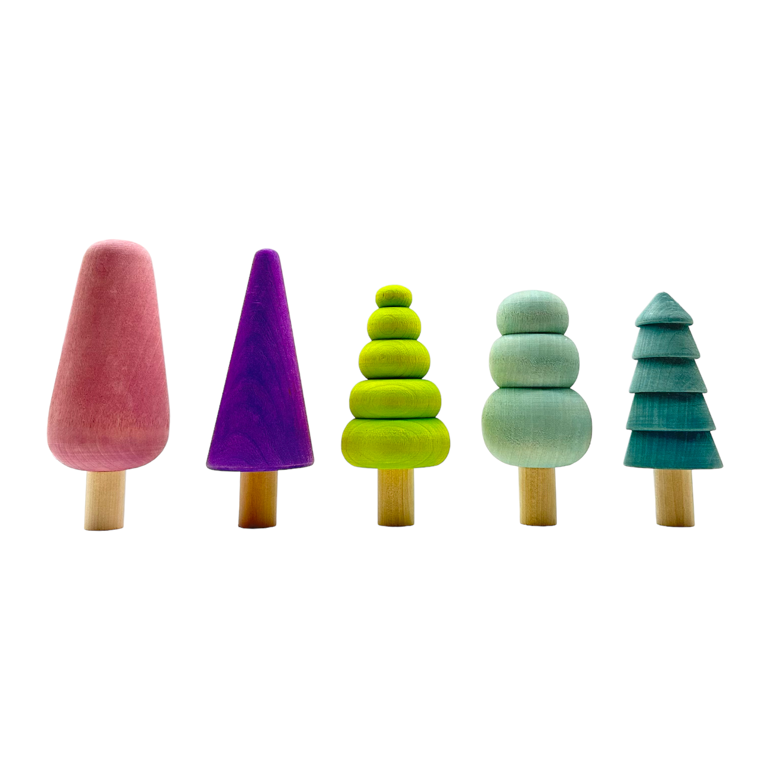 10 Pcs Stained Wooden Trees Set In Pastel/macaron Colors