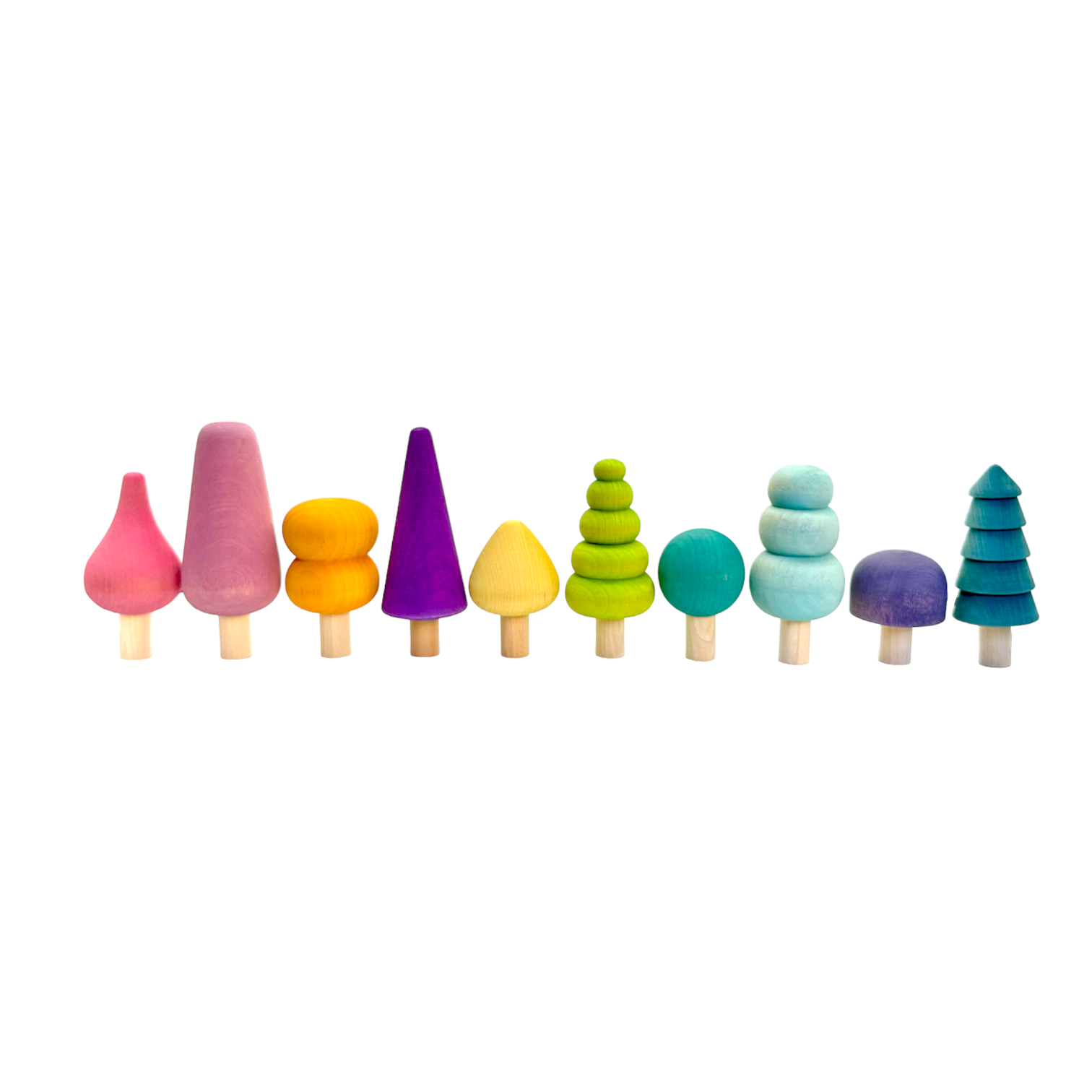 10 Pcs Stained Wooden Trees Set In Pastel/macaron Colors