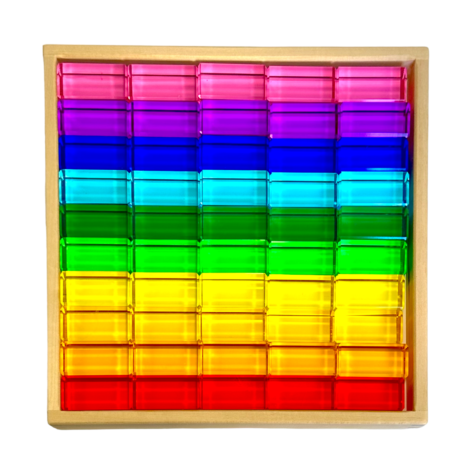 50 Pcs Rainbow Crystal Clear Translucent Rectangular Lucite Building Blocks Set With Storage Tray