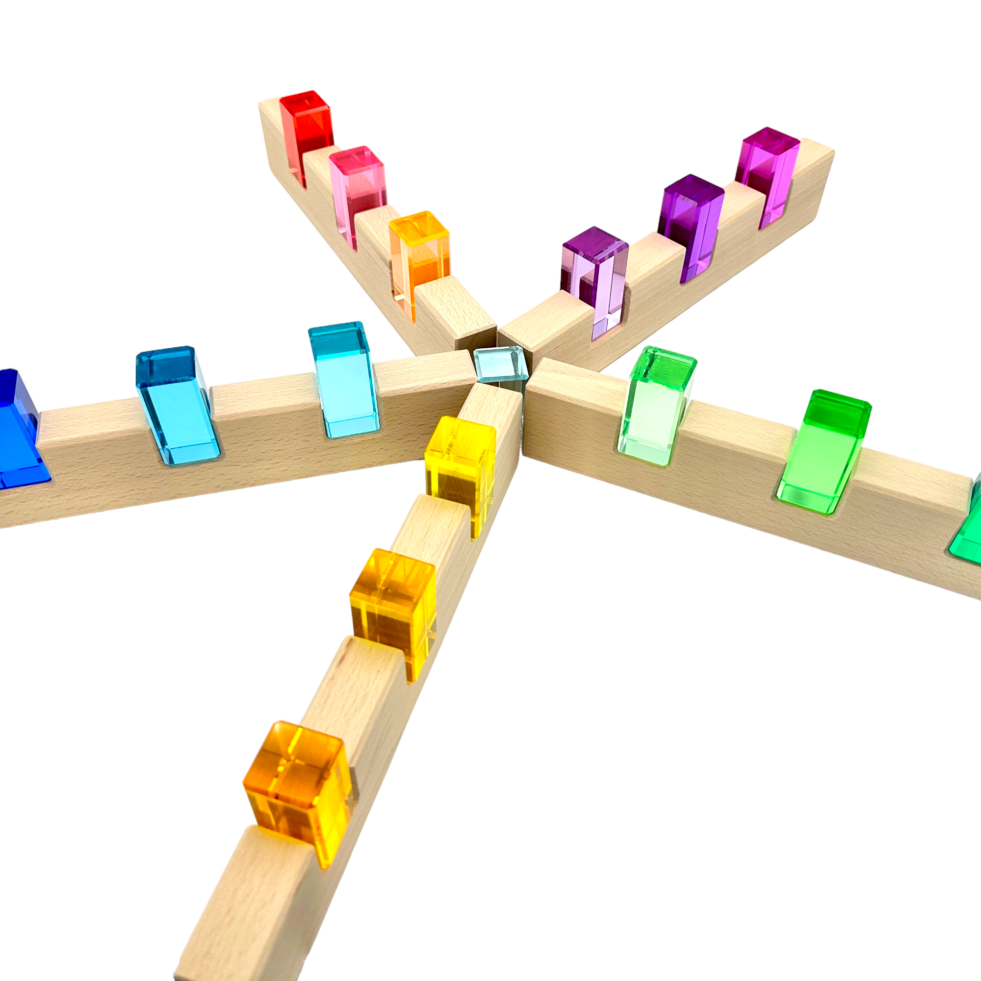 64 Pcs Rainbow Stones & 6 Interlocking Slats Set With Storage Tray