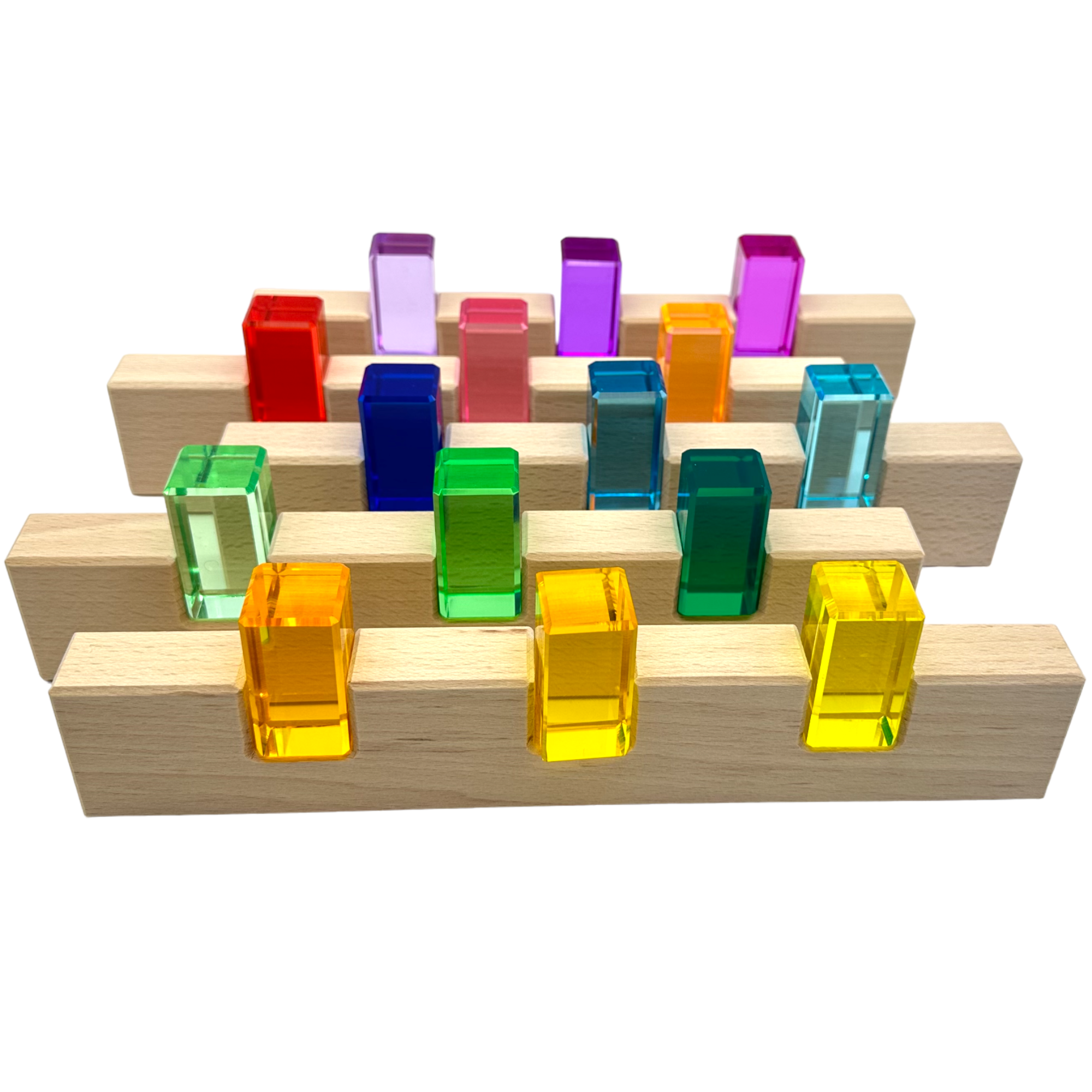 64 Pcs Rainbow Stones & 6 Interlocking Slats Set With Storage Tray