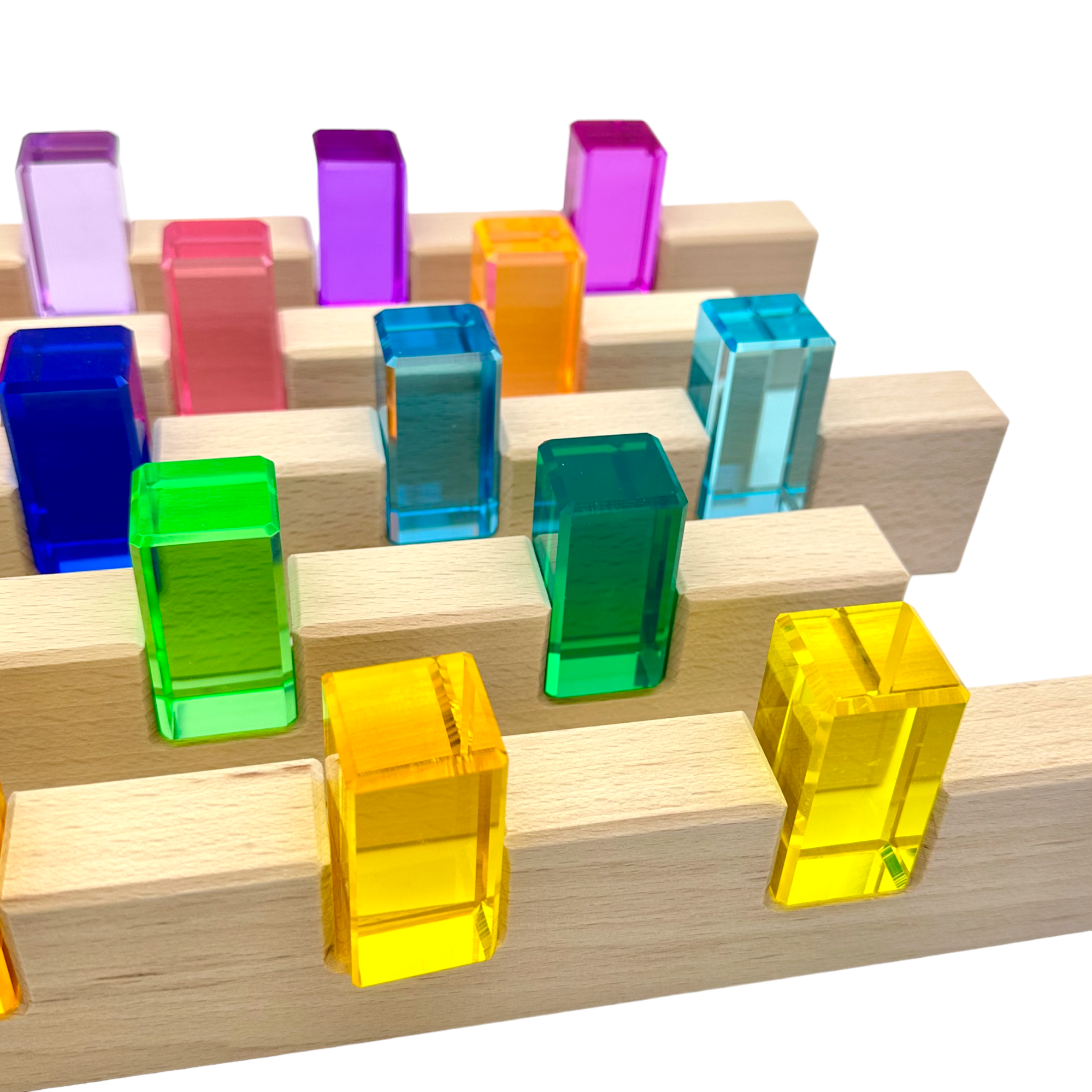64 Pcs Rainbow Stones & 6 Interlocking Slats Set With Storage Tray