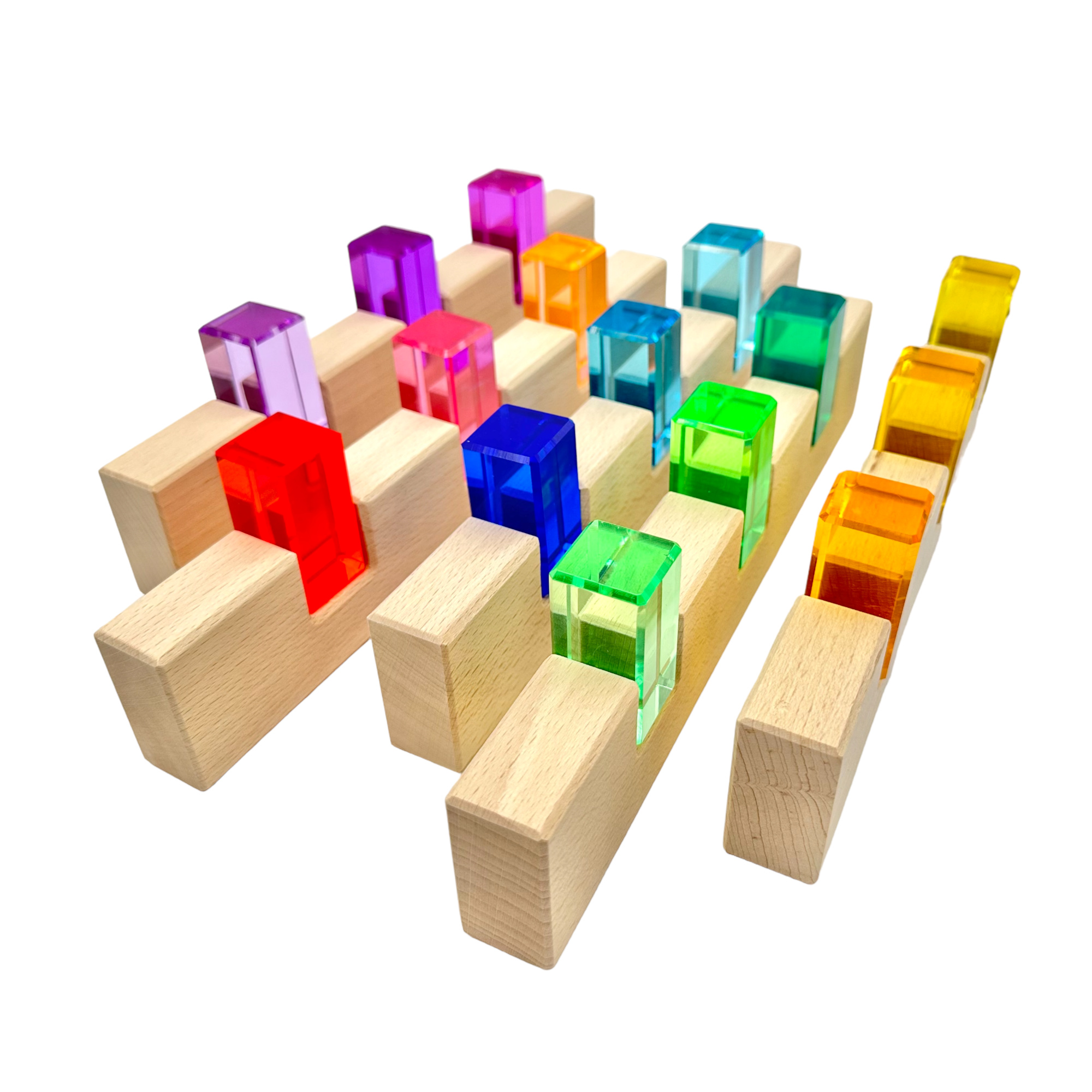 64 Pcs Rainbow Stones & 6 Interlocking Slats Set With Storage Tray