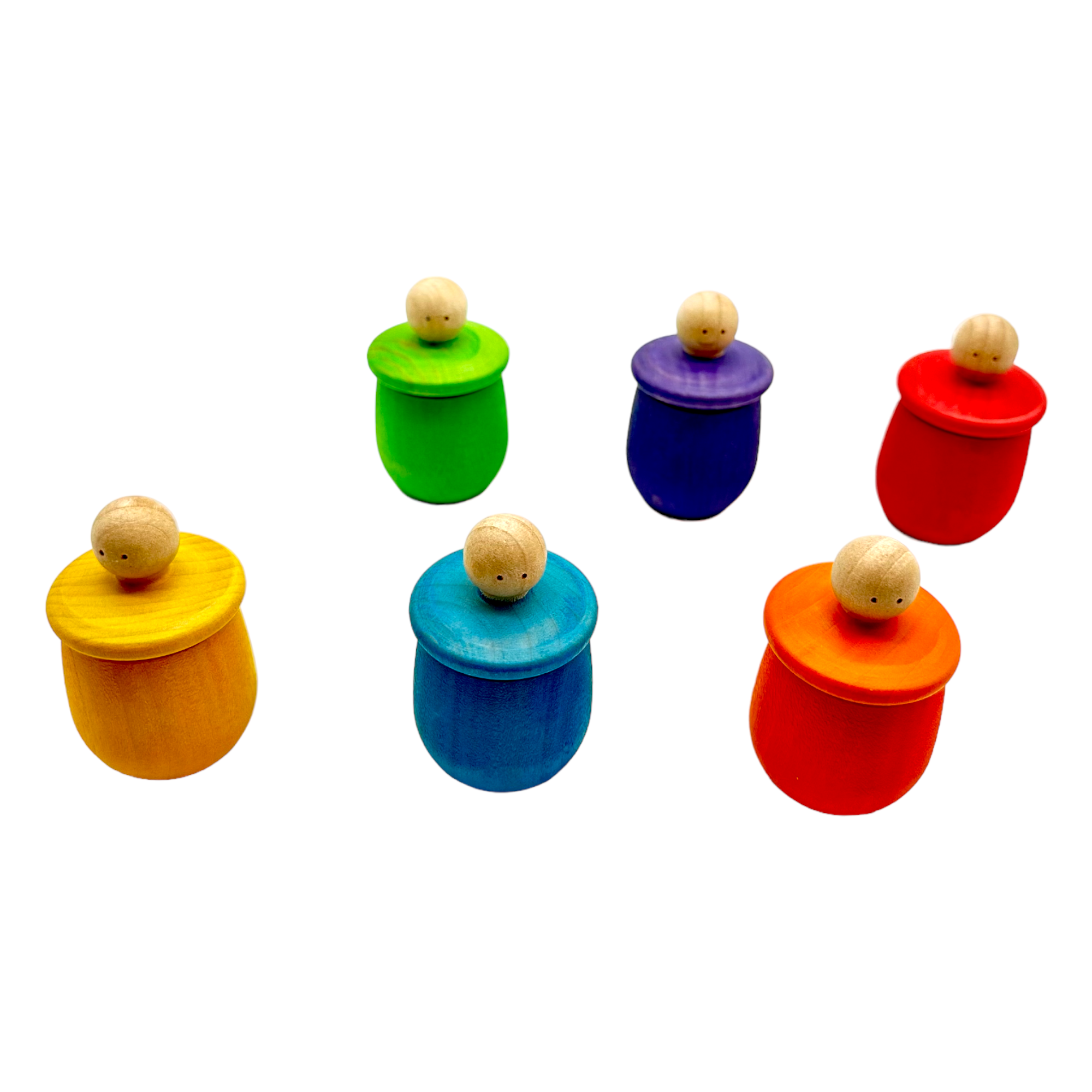 A Set Of 6 Stained Little Thing Wooden Treasure Box In Stained Primary Rainbow Colors