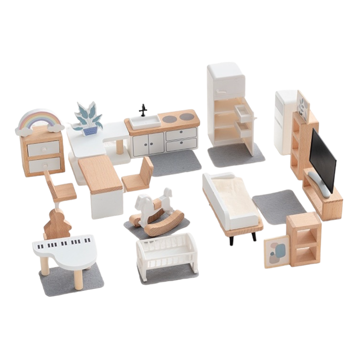 **pre-order (ships In 1-2 Weeks)**wooden Dollhouse Furniture Toy Pretend Play Set