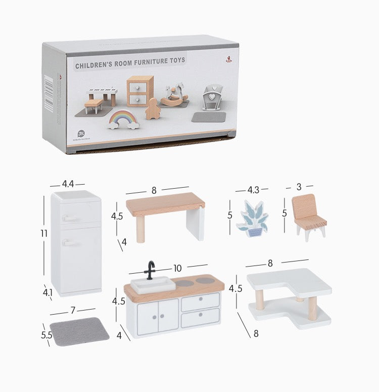 **pre-order (ships In 1-2 Weeks)**wooden Dollhouse Furniture Toy Pretend Play Set