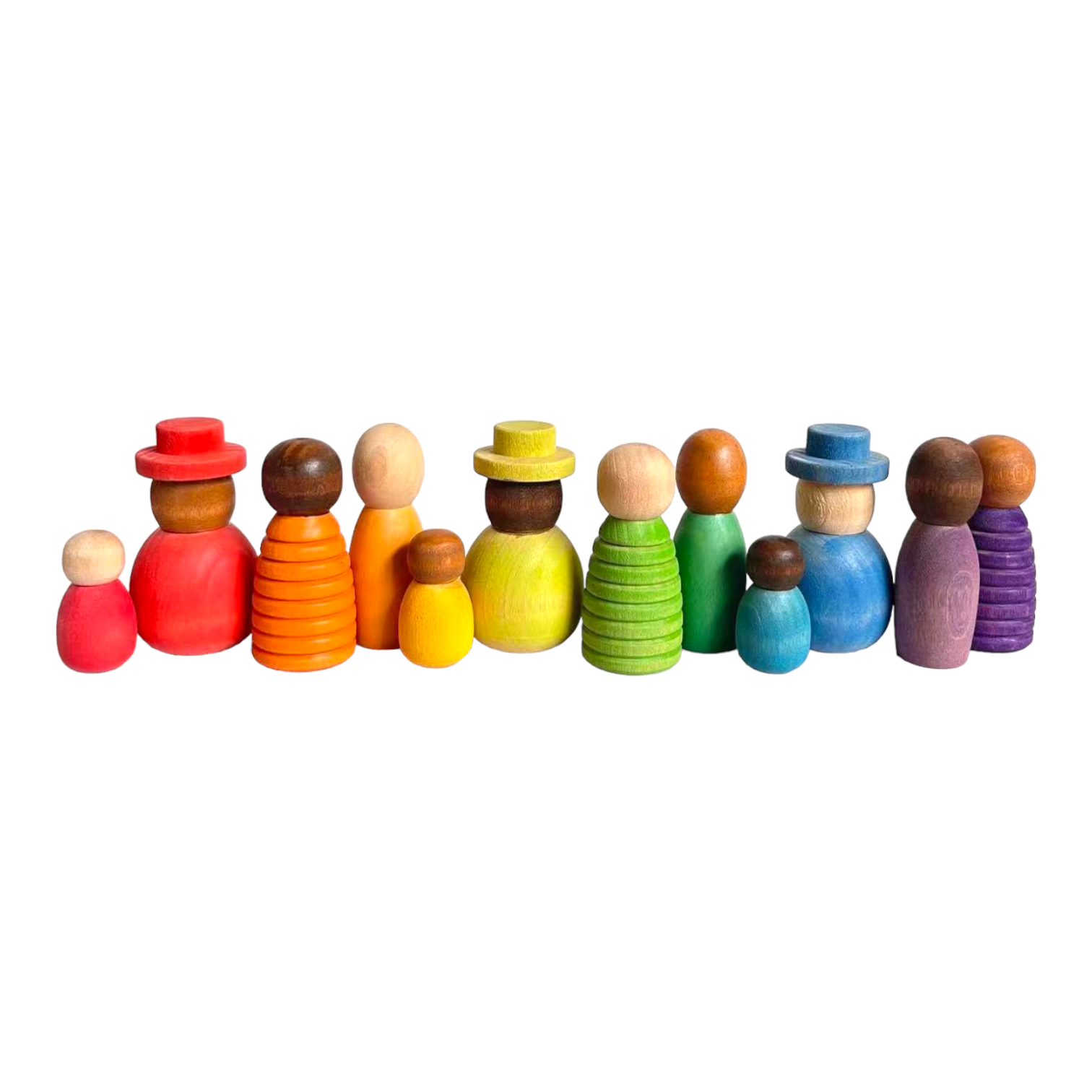 12 Pcs Stained Wooden Together Peg Dolls Set
