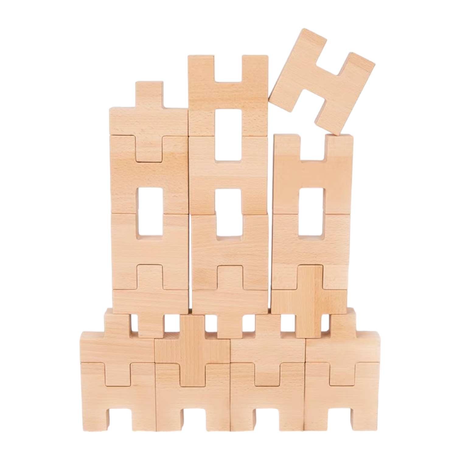 20 Pcs Wooden H And + Shape Blocks Set With Storage Tray