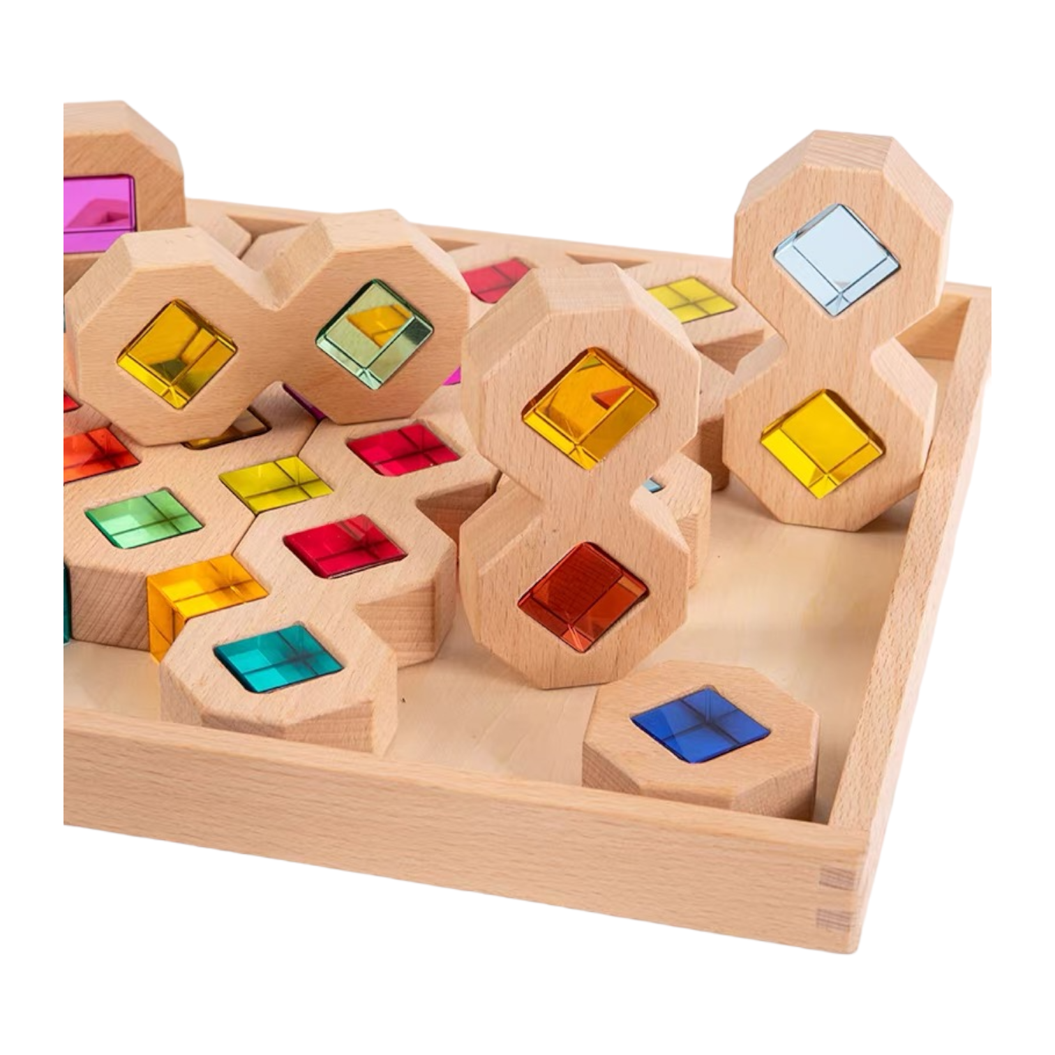 12 Pcs Wooden Windows Building Block Set With Storage Tray