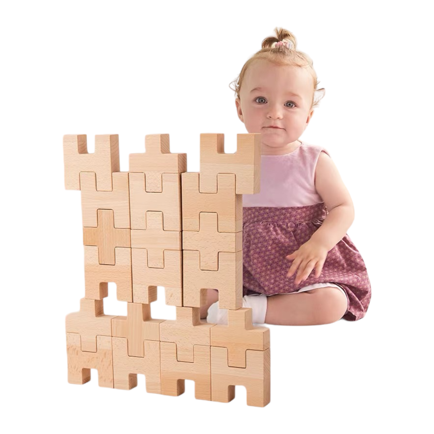 20 Pcs Wooden H And + Shape Blocks Set With Storage Tray