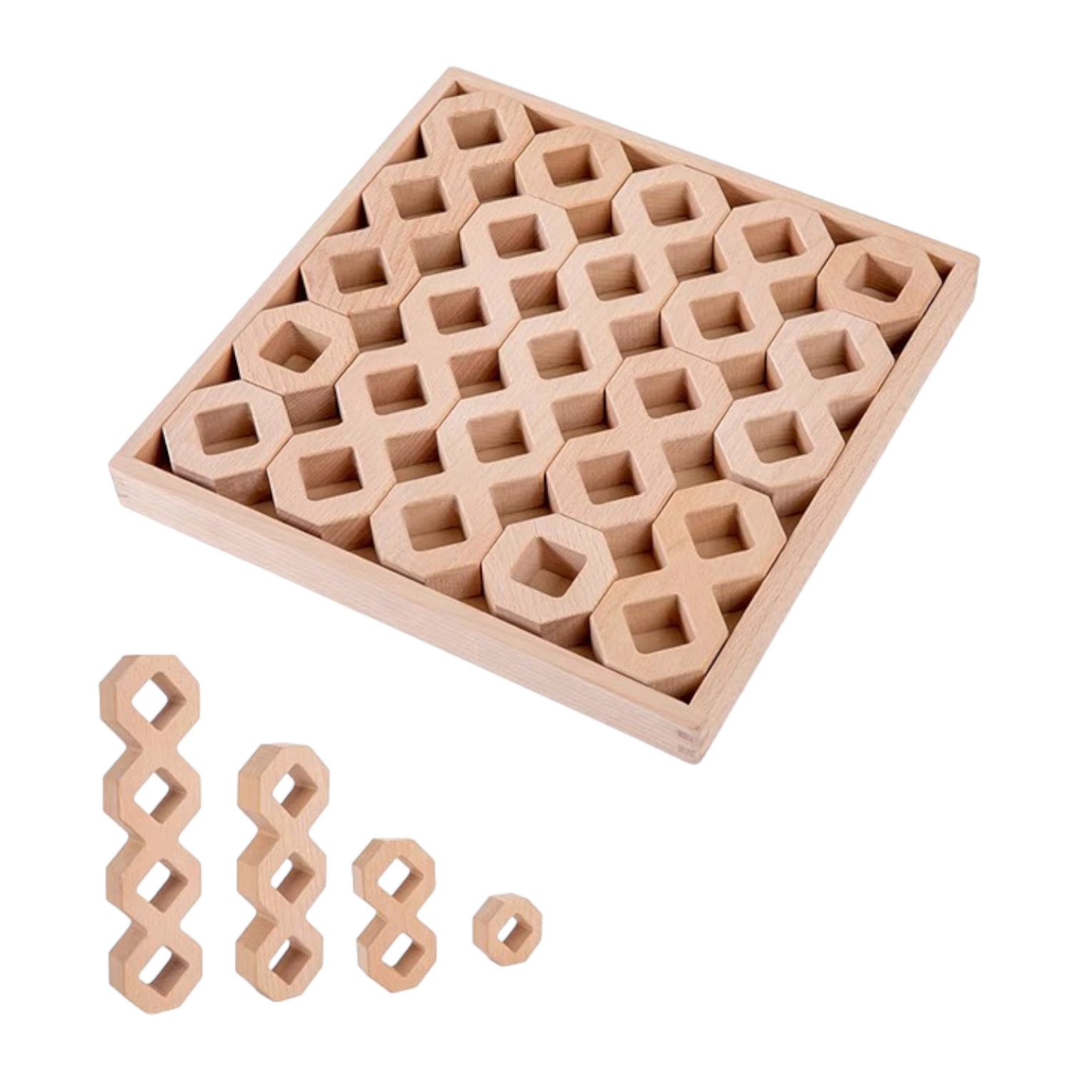 12 Pcs Wooden Windows Building Block Set With Storage Tray