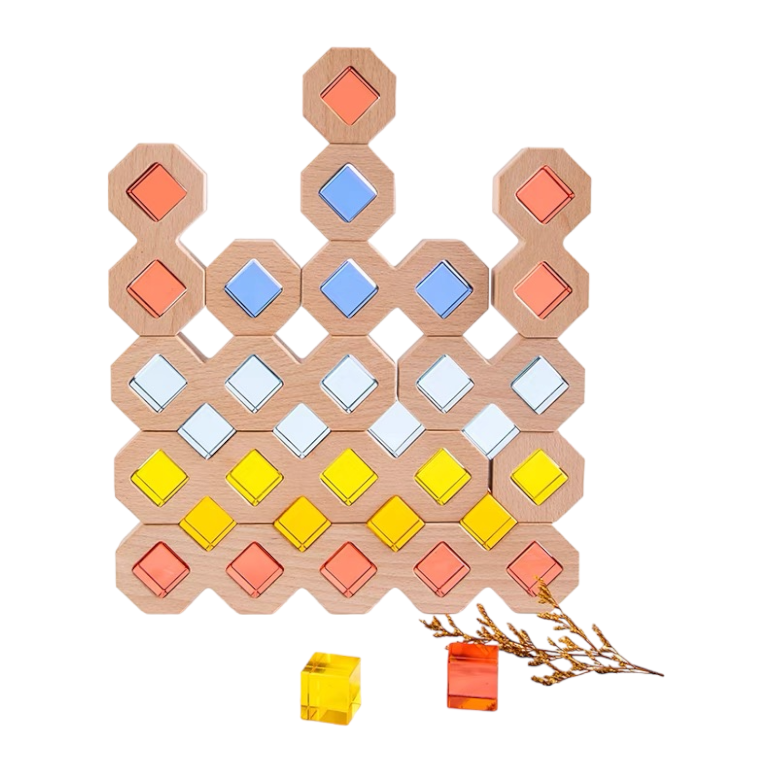 12 Pcs Wooden Windows Building Block Set With Storage Tray