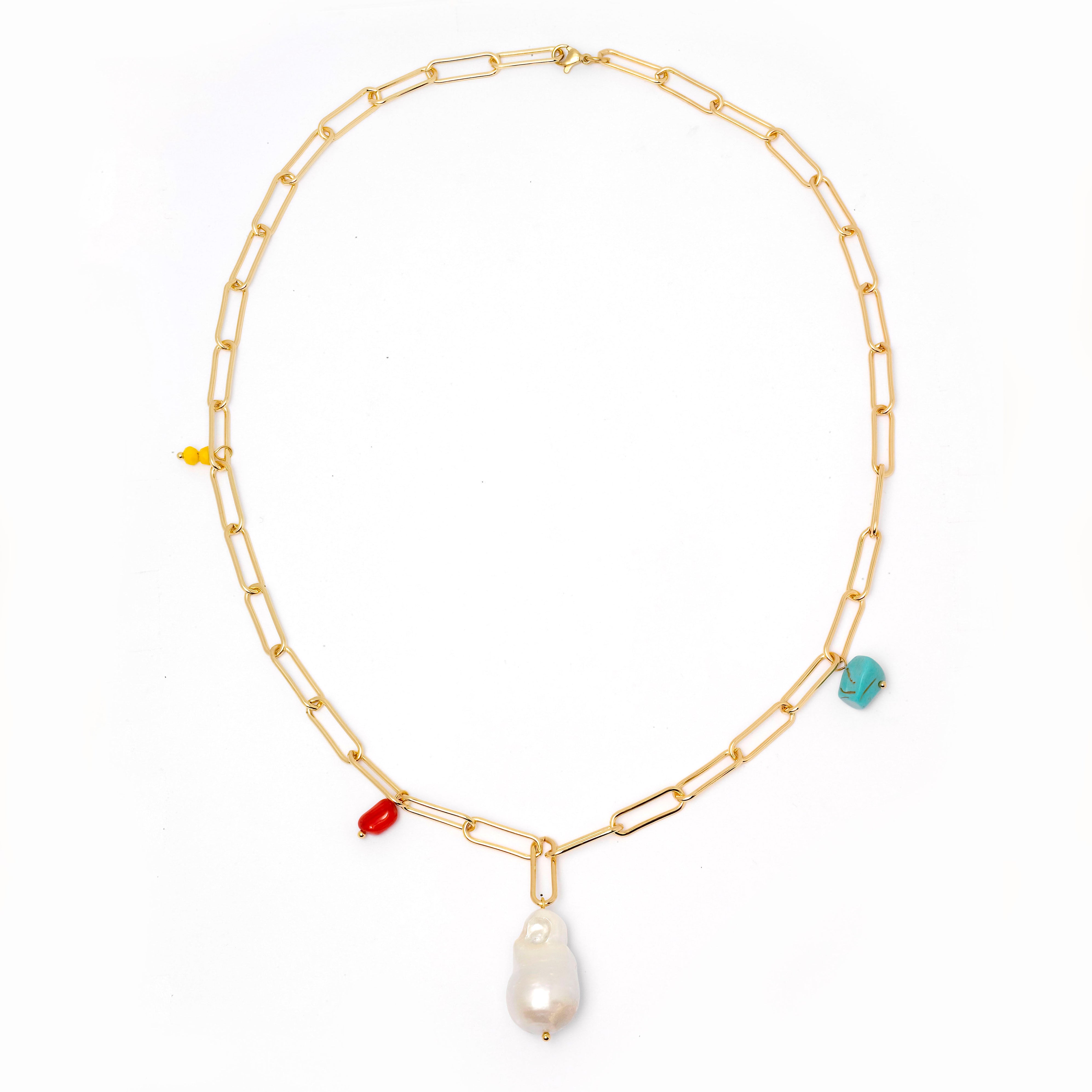 Gold Link Pearl Necklace