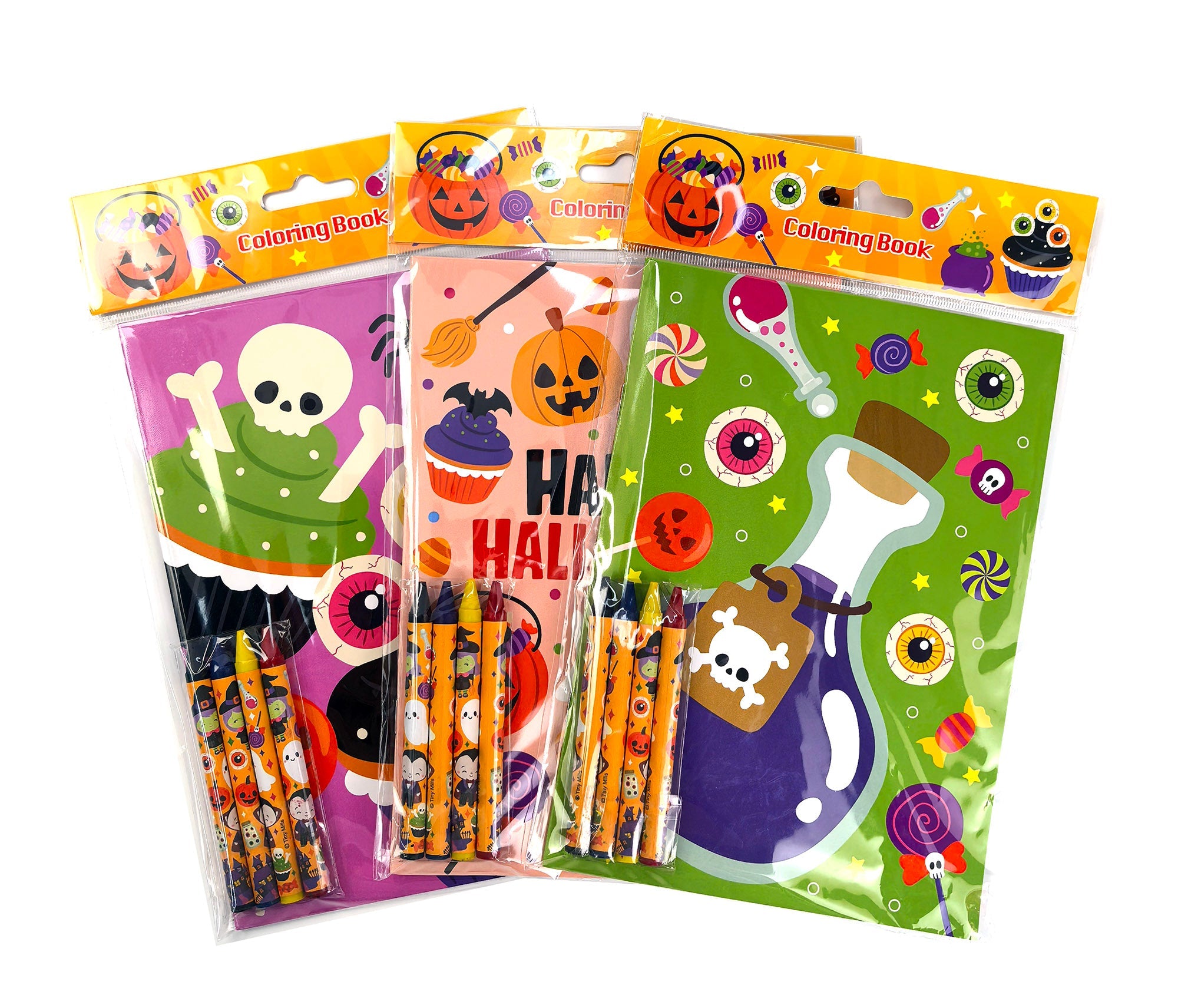 New Spooky Halloween Coloring Books With Crayons Party Favors - Set Of 6 Or 12