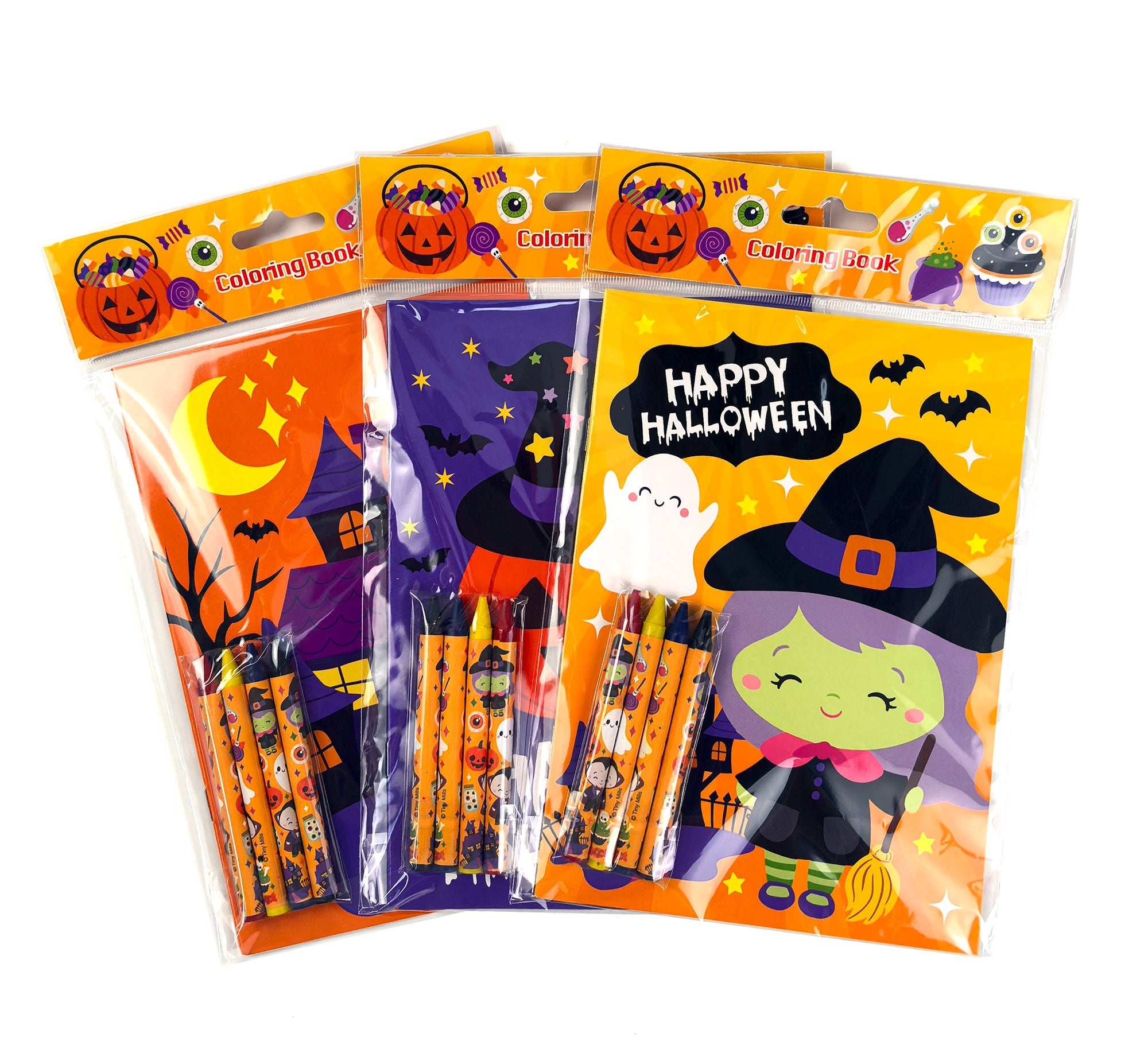 New Spooky Halloween Coloring Books With Crayons Party Favors - Set Of 6 Or 12