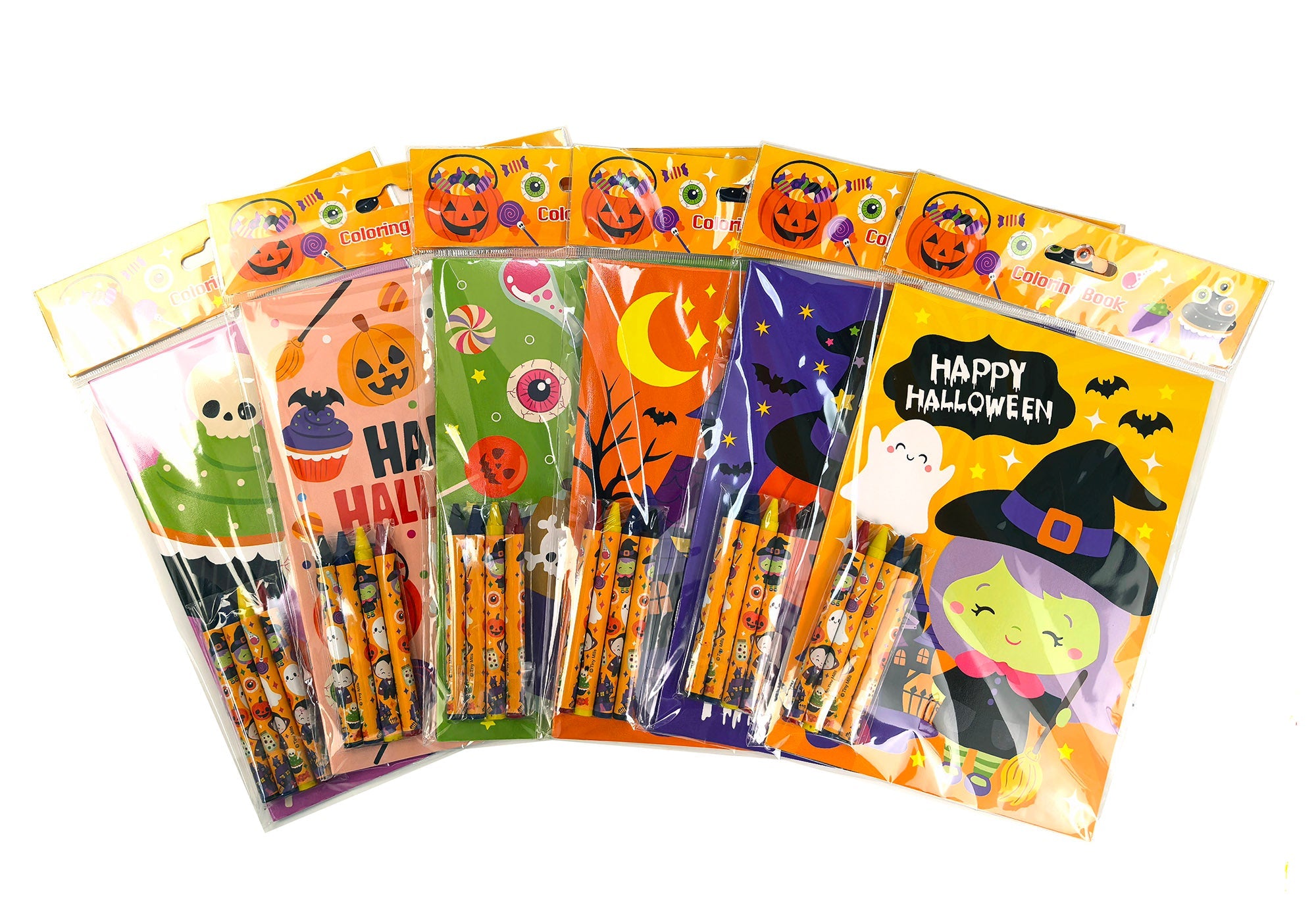 New Spooky Halloween Coloring Books With Crayons Party Favors - Set Of 6 Or 12