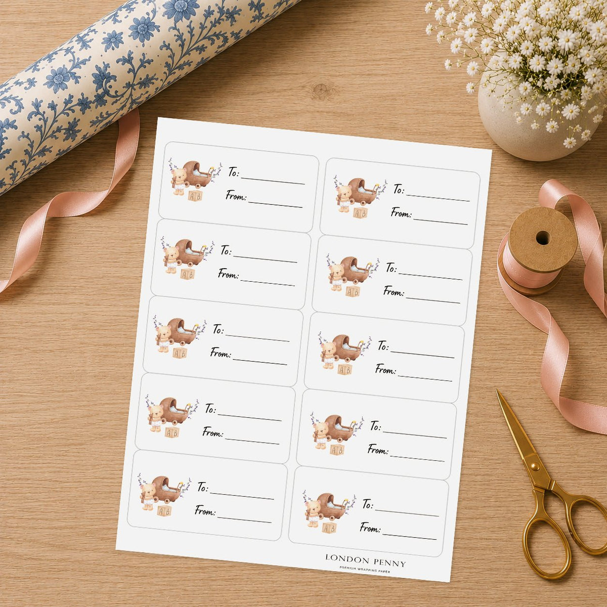 Welcome Baby Bear Gift Tag Sticker Sheet