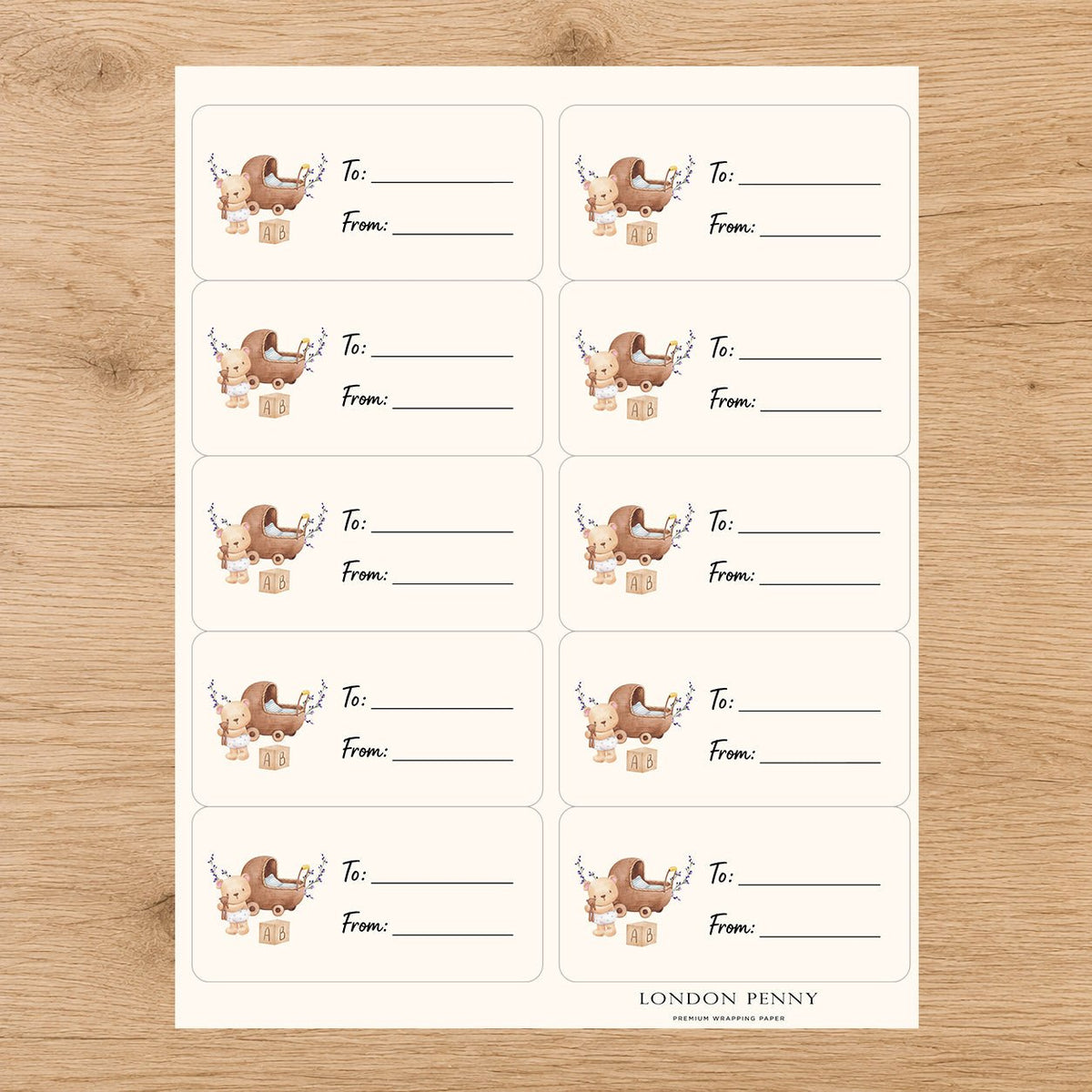 Welcome Baby Bear Gift Tag Sticker Sheet