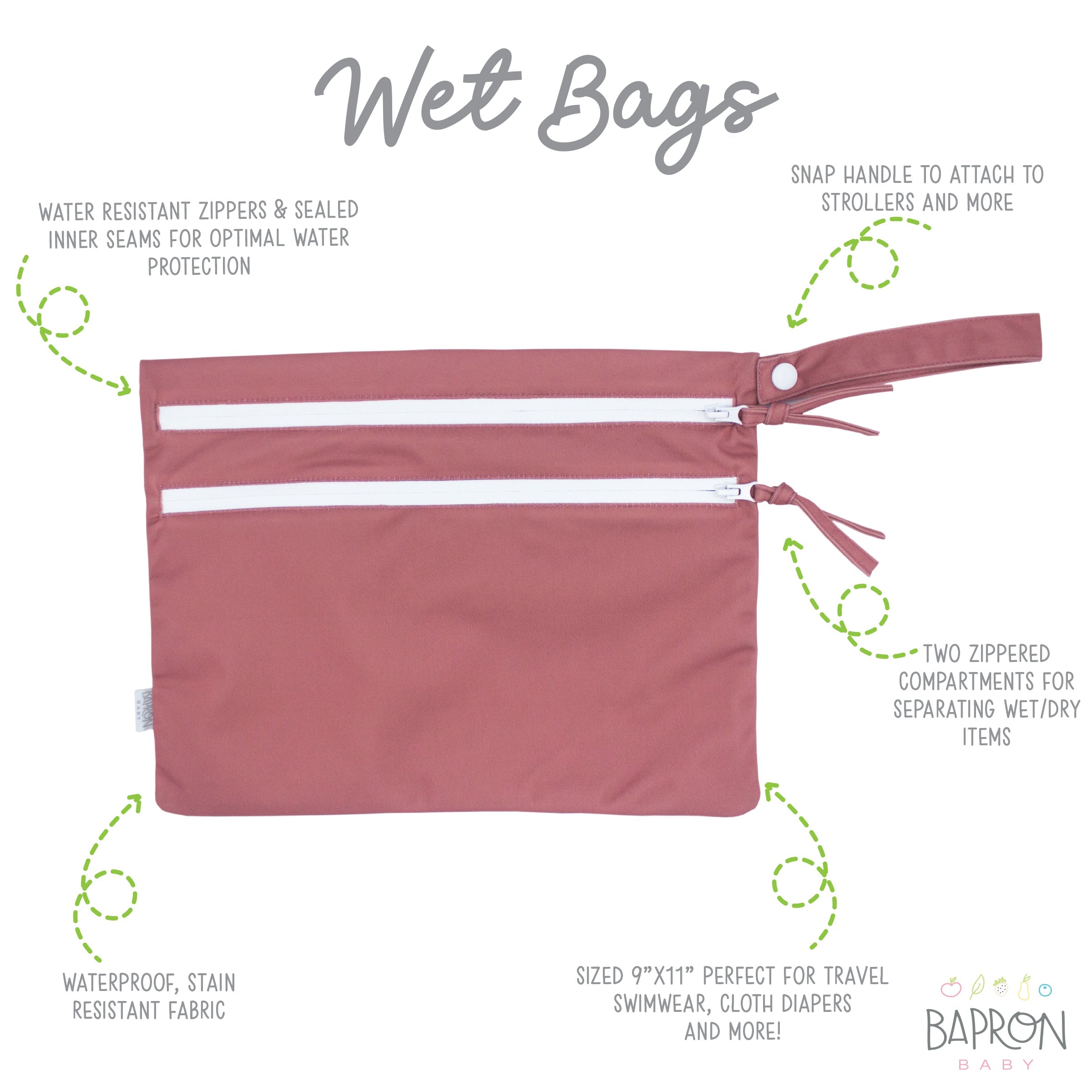 Solid Blush Minimalist - Waterproof Wet Bag (for Mealtime, On-the-go, And More!)