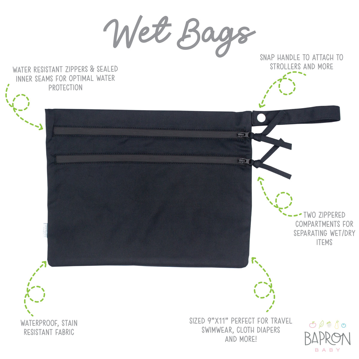 Solid Black Minimalist - Waterproof Wet Bag (for Mealtime, On-the-go, And More!)