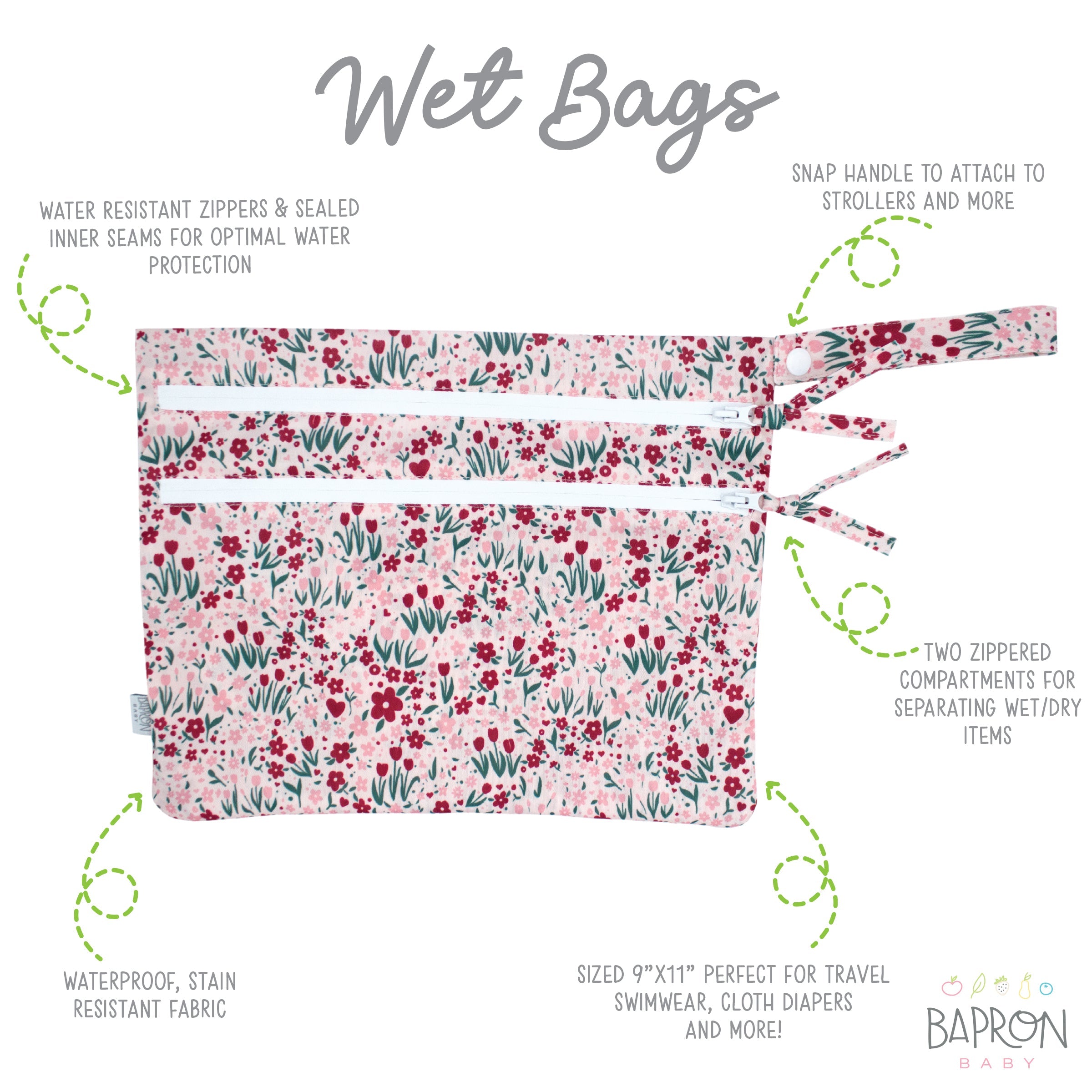 Blushing Blooms - Waterproof Wet Bag (for Mealtime, On-the-go, And More!)