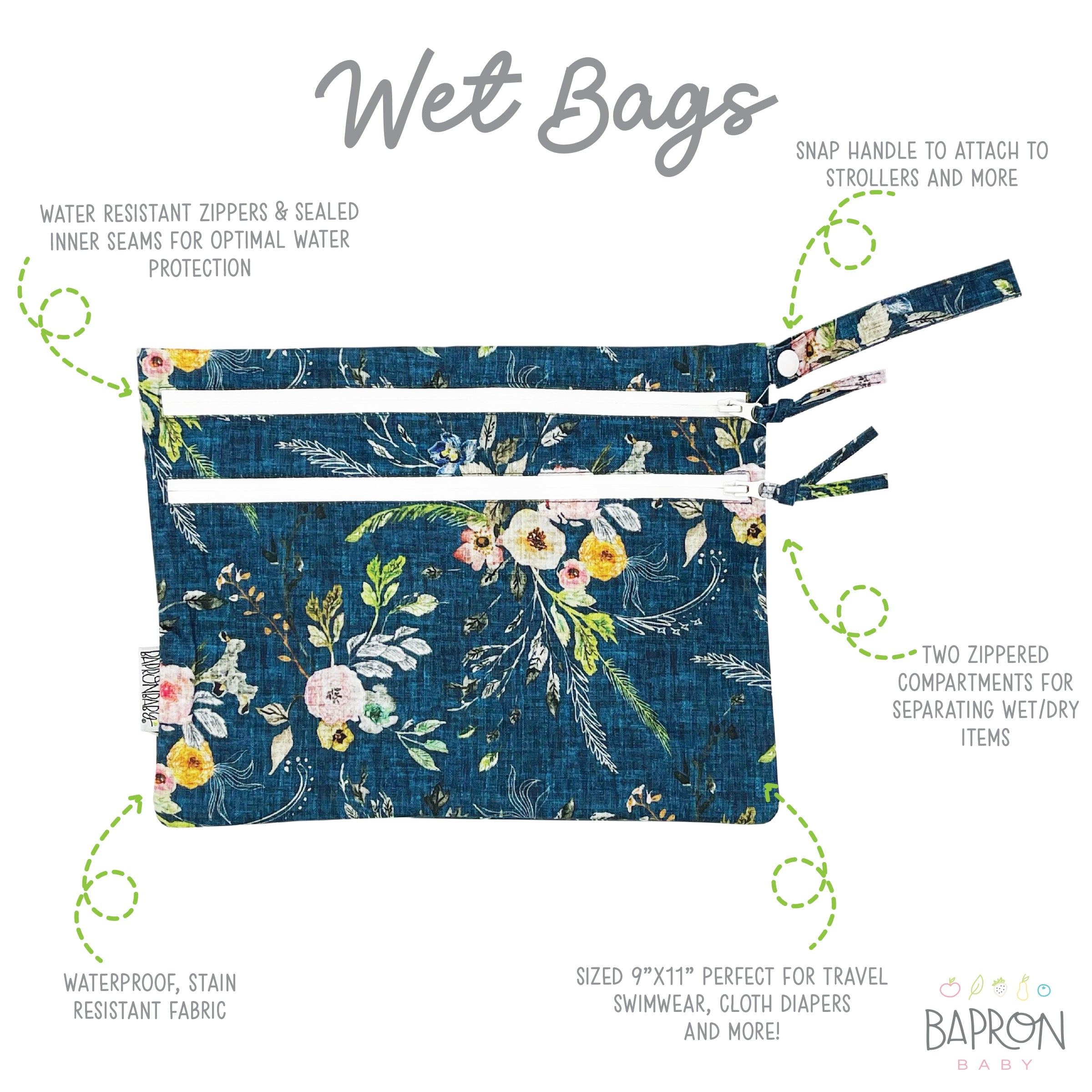 Boho Floral - Waterproof Wet Bag (for Mealtime, On-the-go, And More!)