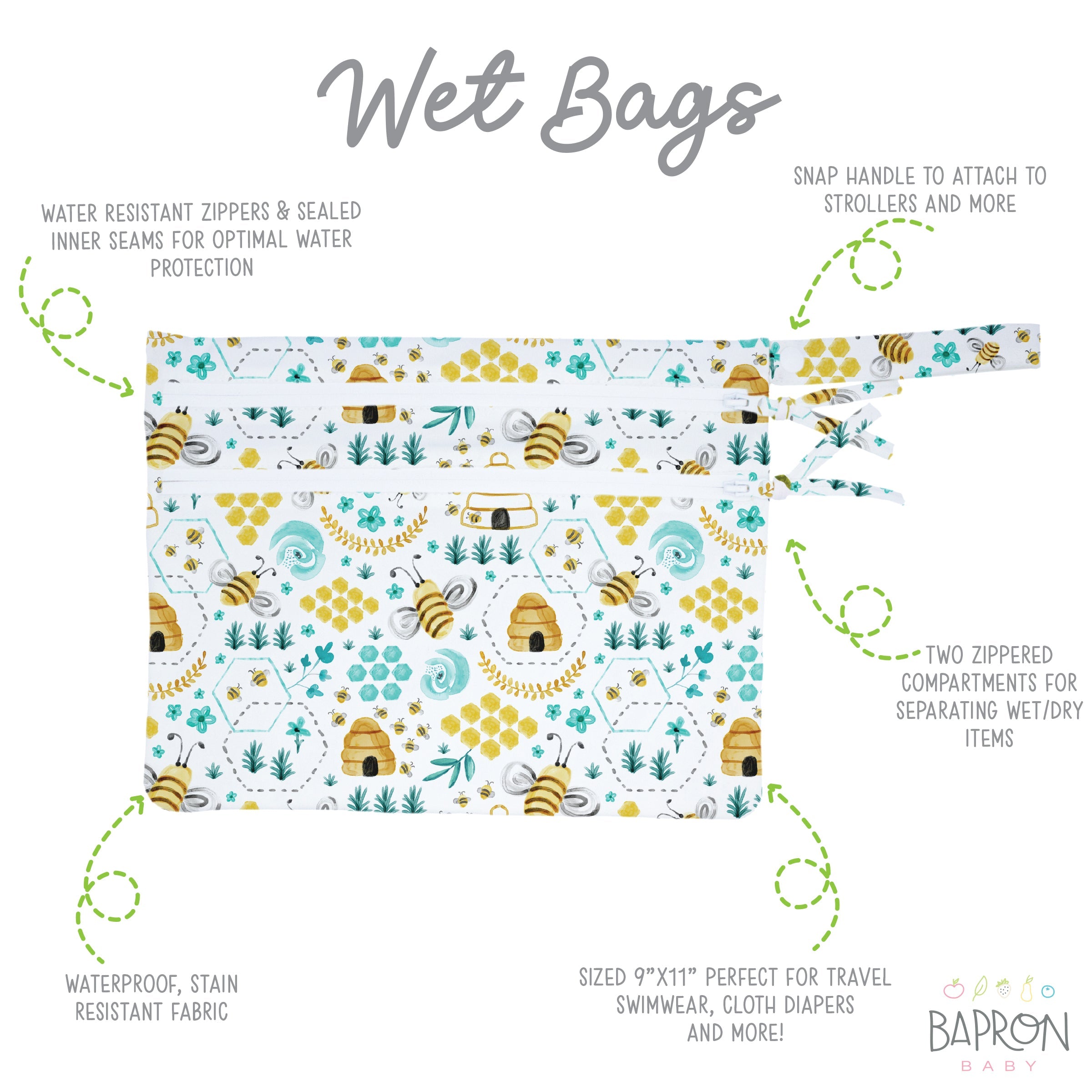 Busy Bees - Waterproof Wet Bag (for Mealtime, On-the-go, And More!)