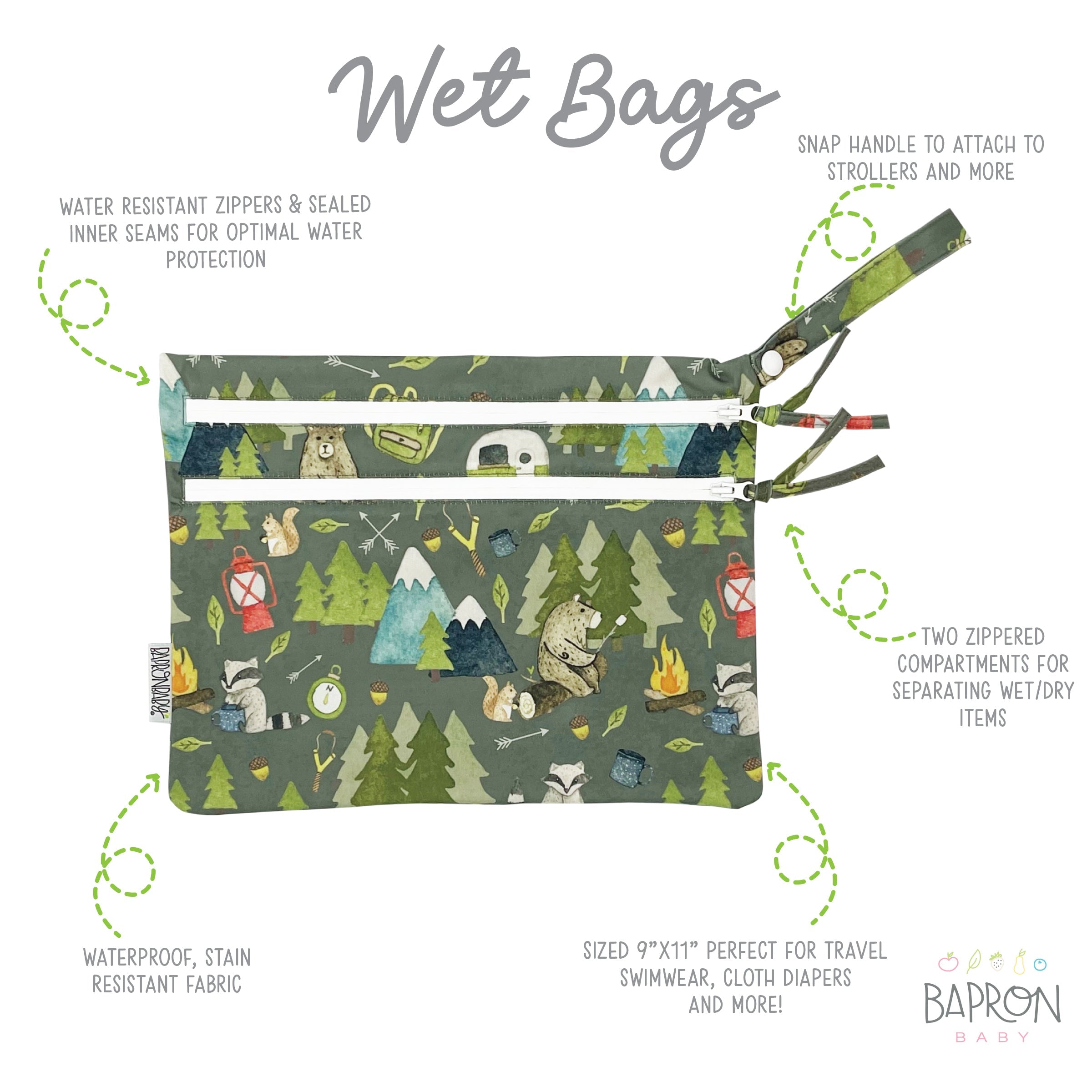 Camping Bears - Waterproof Wet Bag (for Mealtime, On-the-go, And More!)