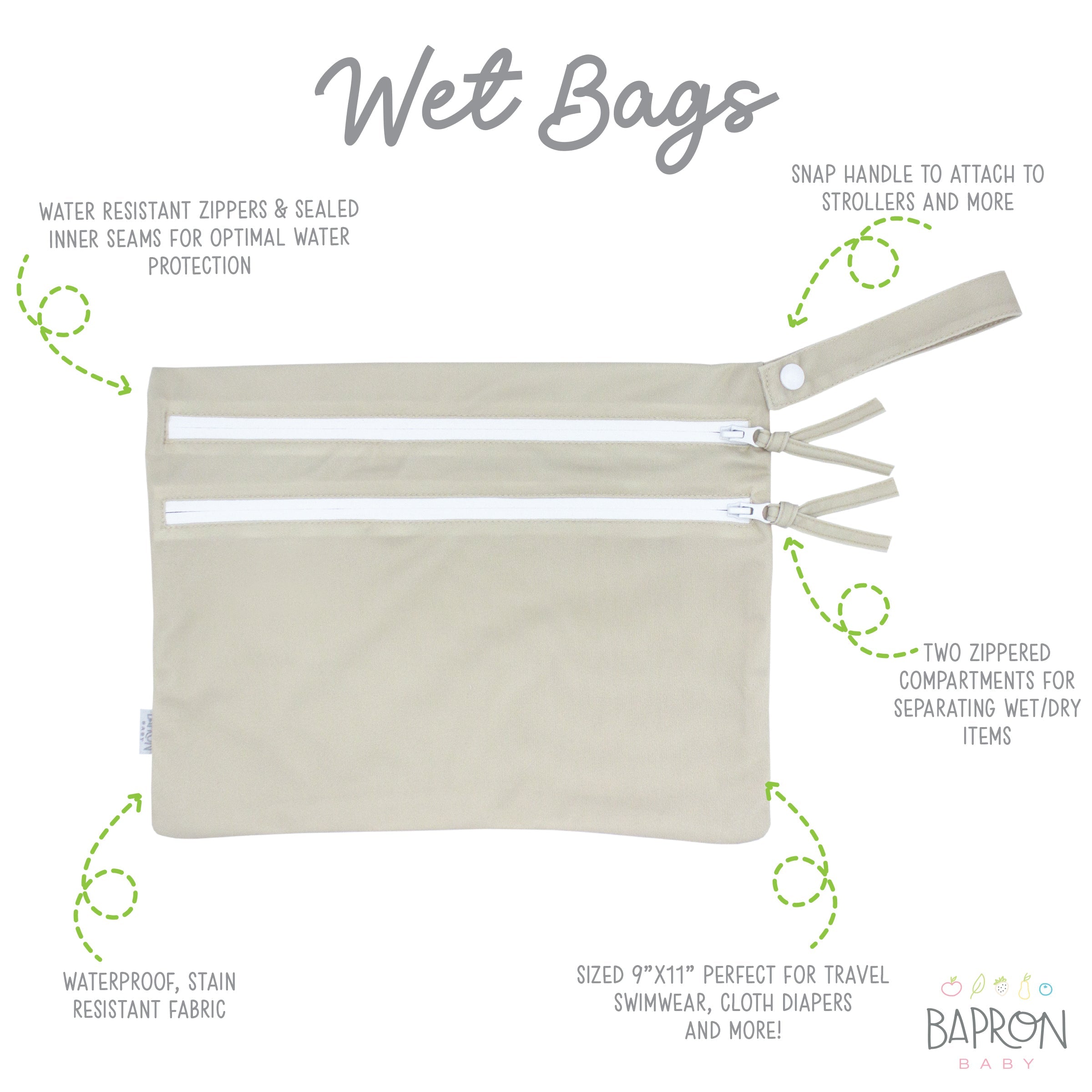 Solid Champagne Minimalist - Waterproof Wet Bag (for Mealtime, On-the-go, And More!)