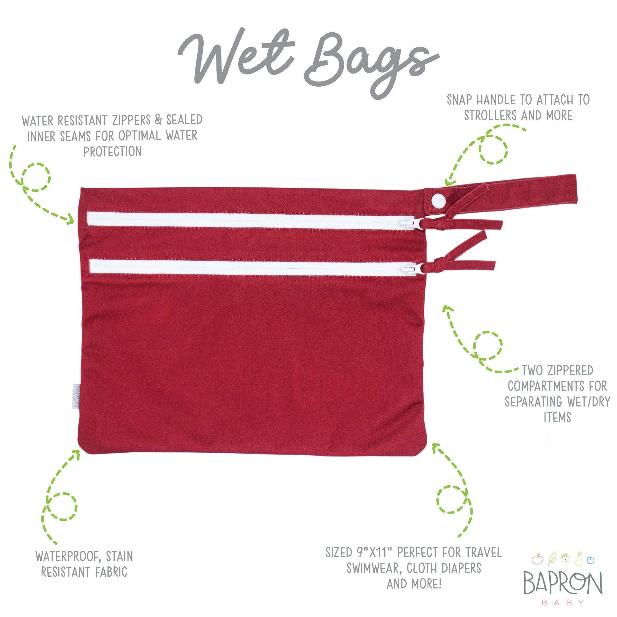 Solid Cranberry Minimalist - Waterproof Wet Bag (for Mealtime, On-the-go, And More!)