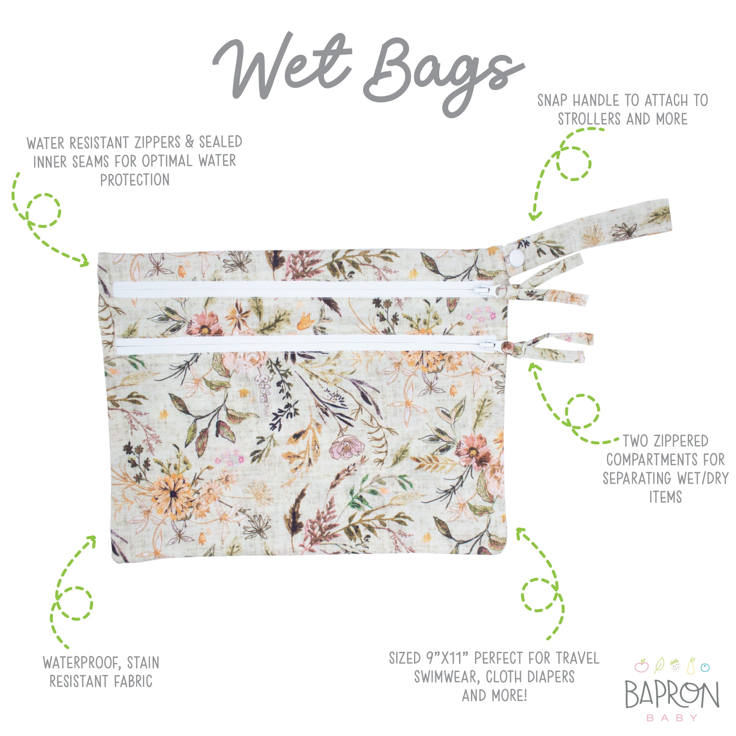 Delilah Floral - Waterproof Wet Bag (for Mealtime, On-the-go, And More!)