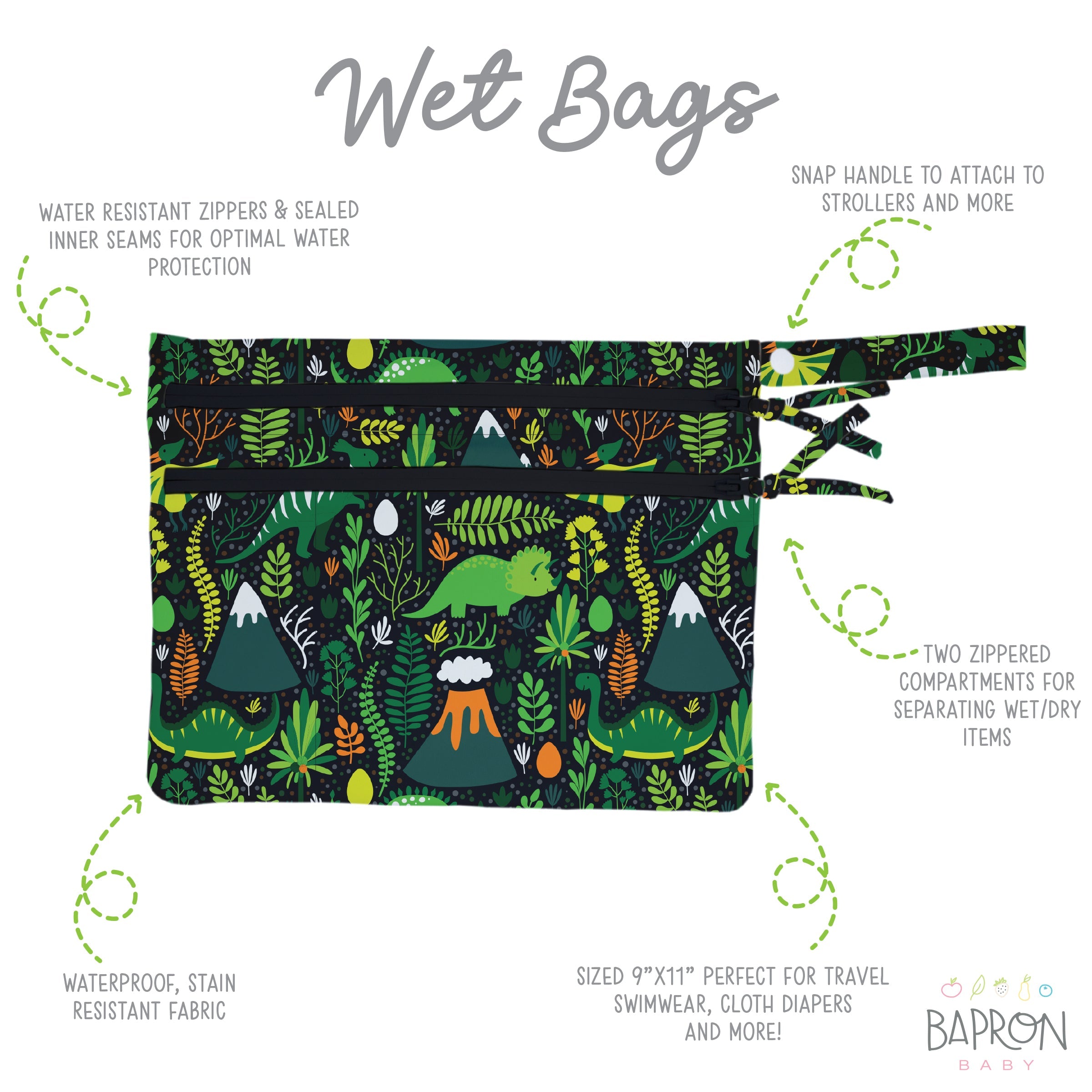 Dino Days - Waterproof Wet Bag (for Mealtime, On-the-go, And More!)